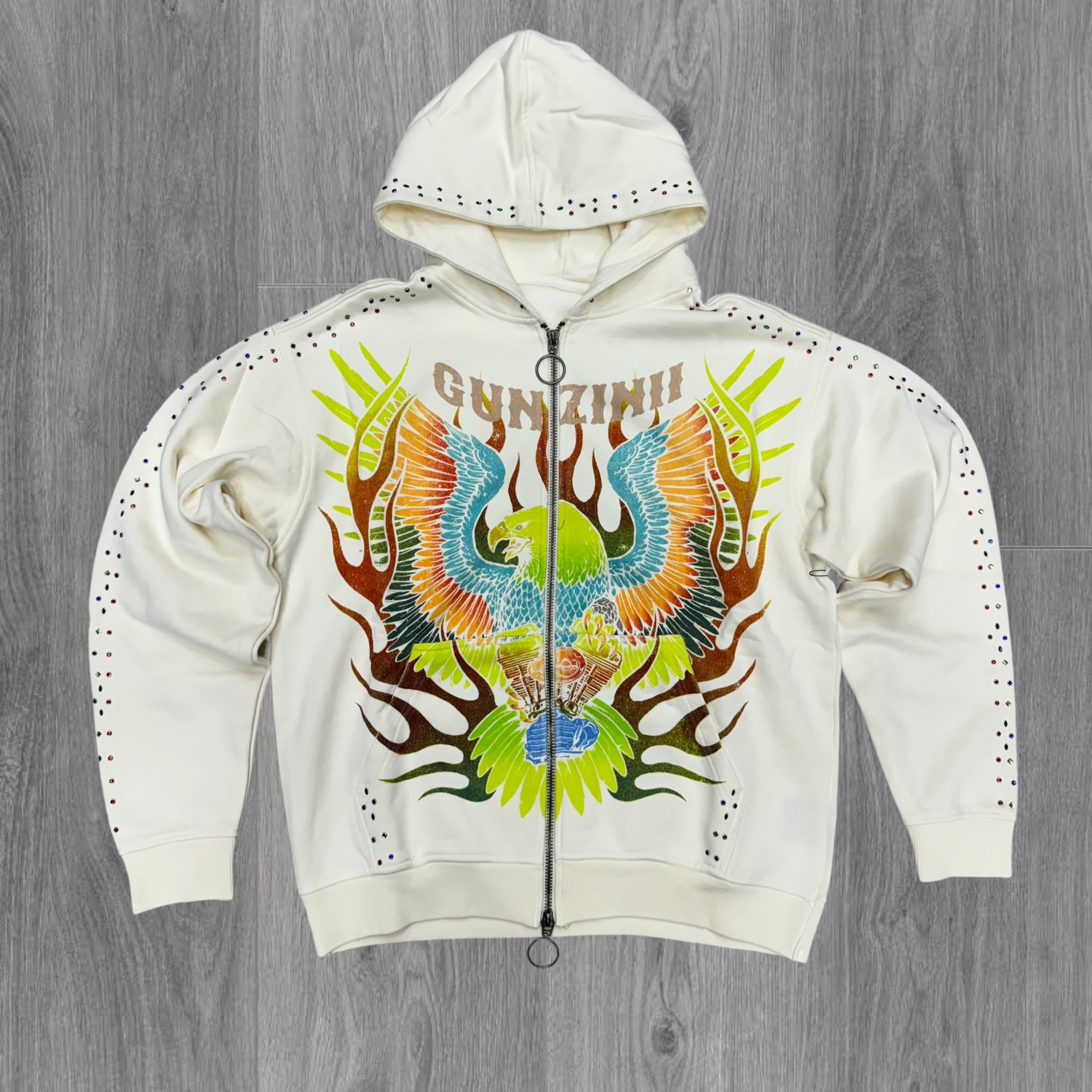 Gunzinii Rhinestone Hoodie Off White GZ556