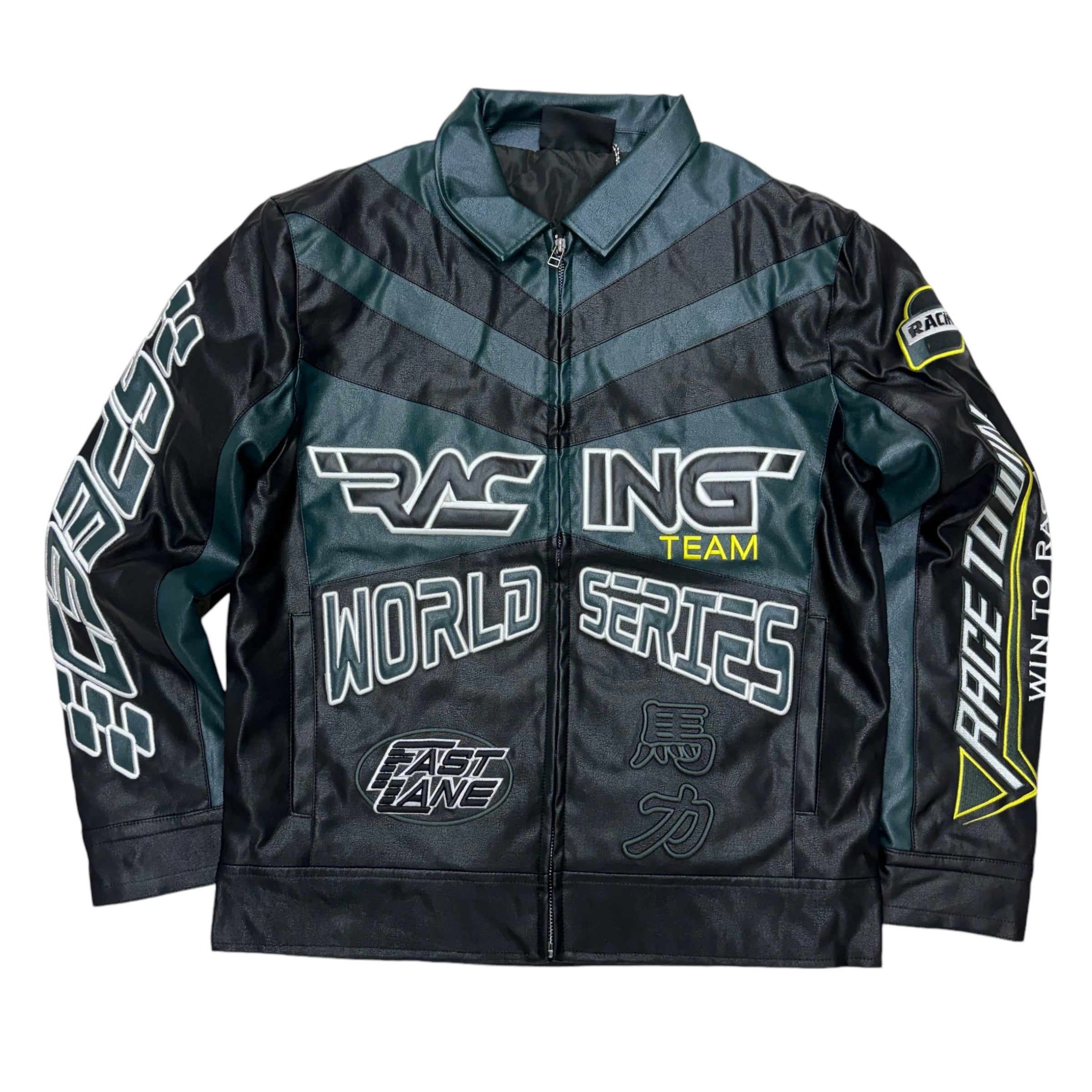 Rise Racing Vegan Leather Jacket Teal 24689