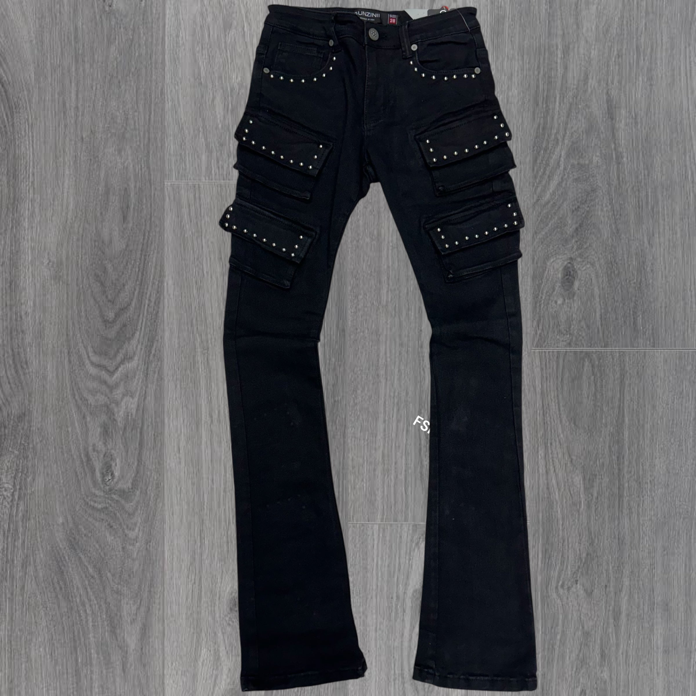 Gunzinii Stacked Cargo Style denim  Jet Black GZ591