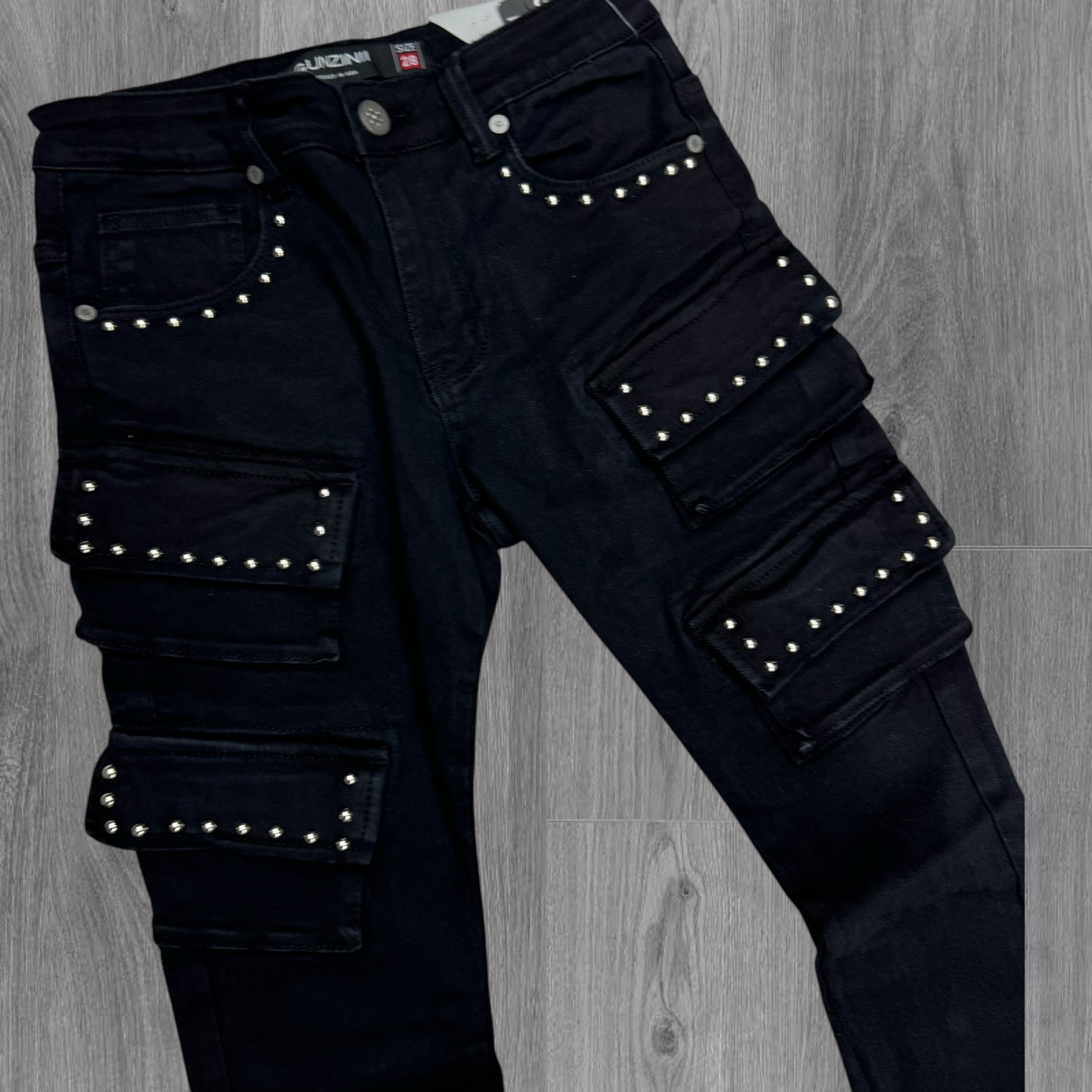 Gunzinii Stacked Cargo Style denim  Jet Black GZ591