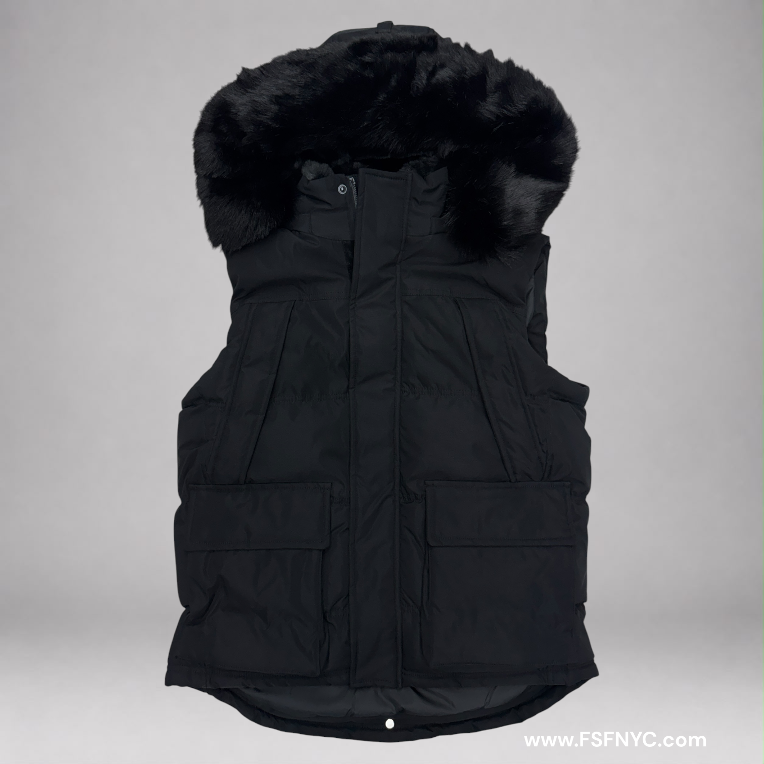 JC - Puffer Fur Vest - Black 9491