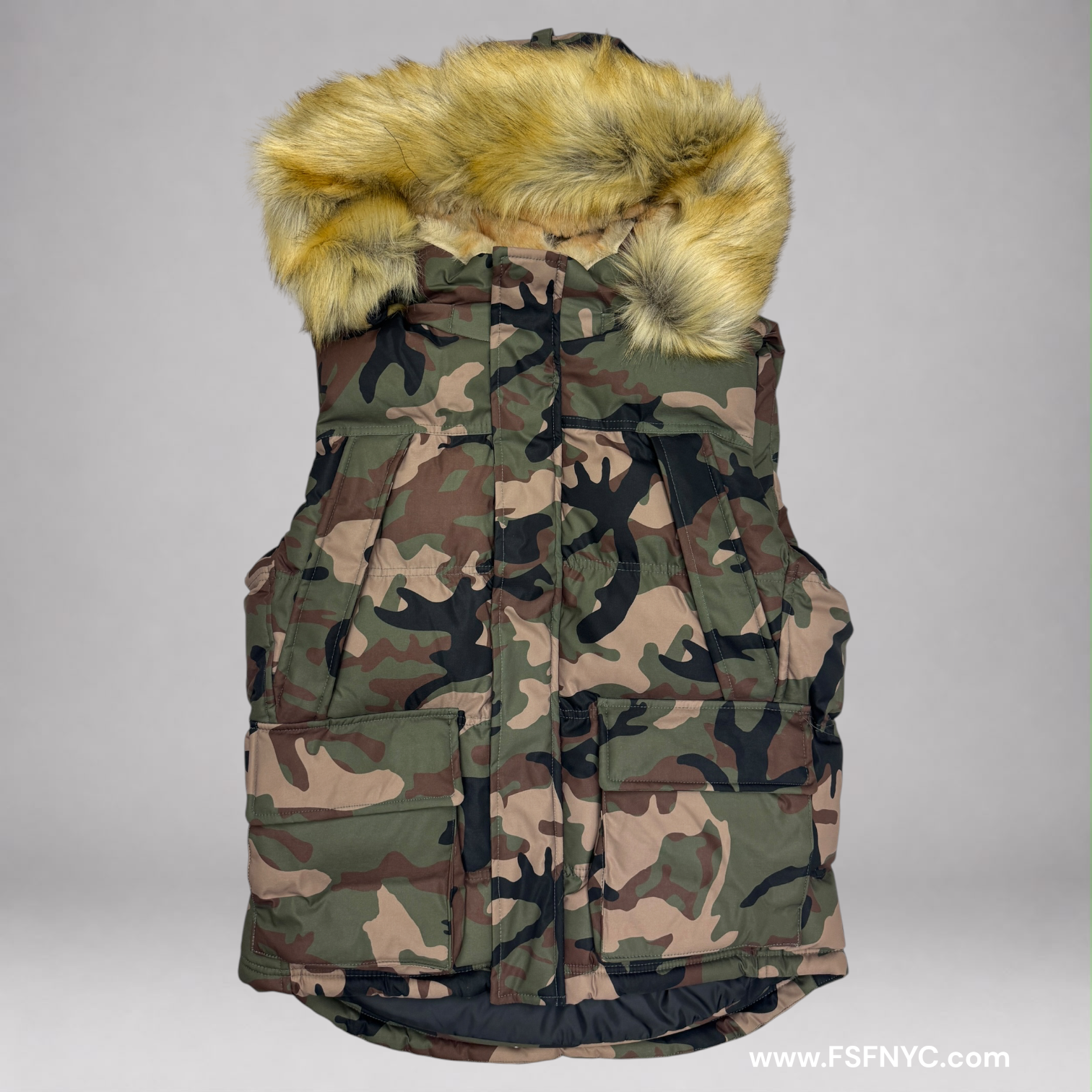 JC - Puffer Fur Vest - Camo 9491