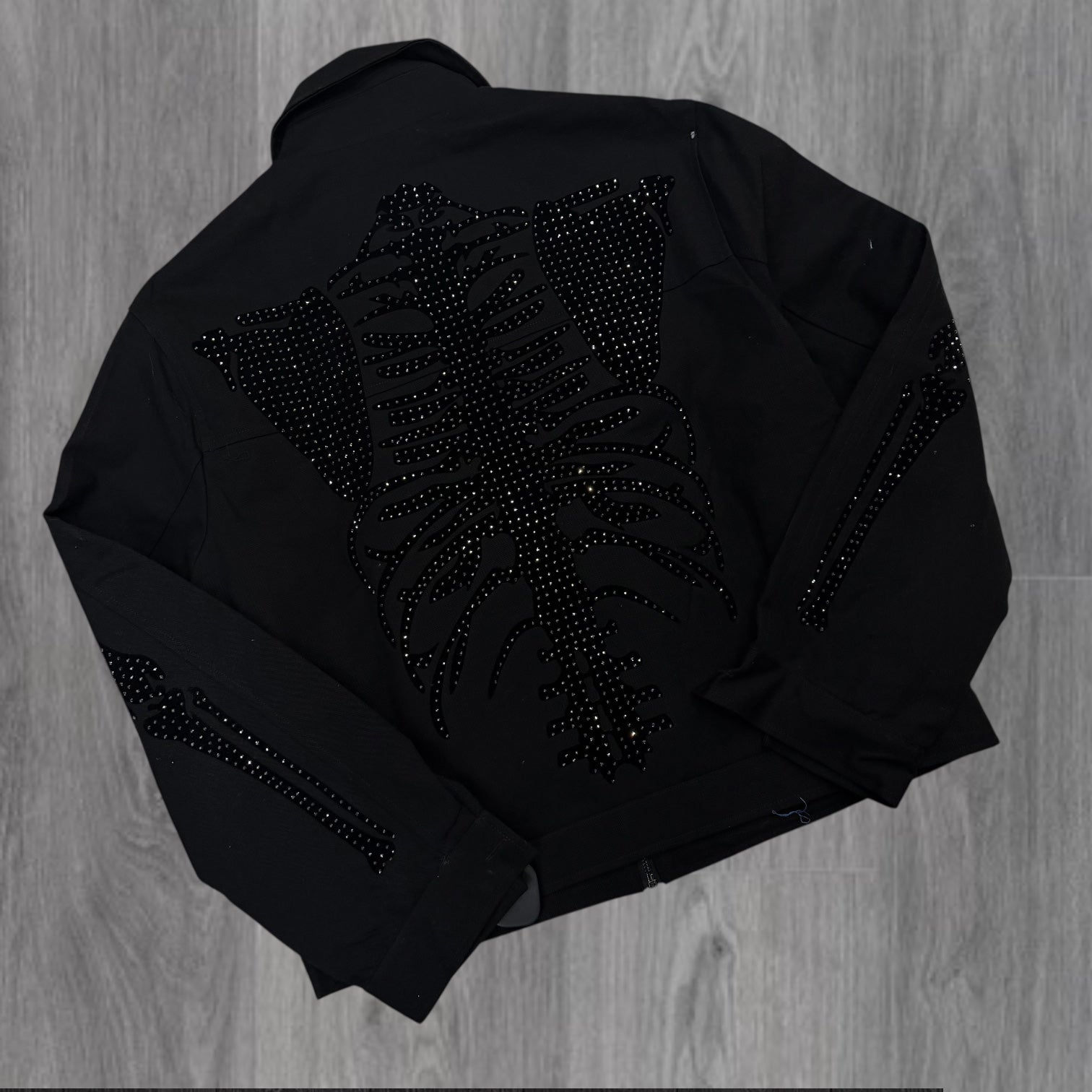 Roku - Rhinestone Skelton Canvas jacket - Black red  - 1818