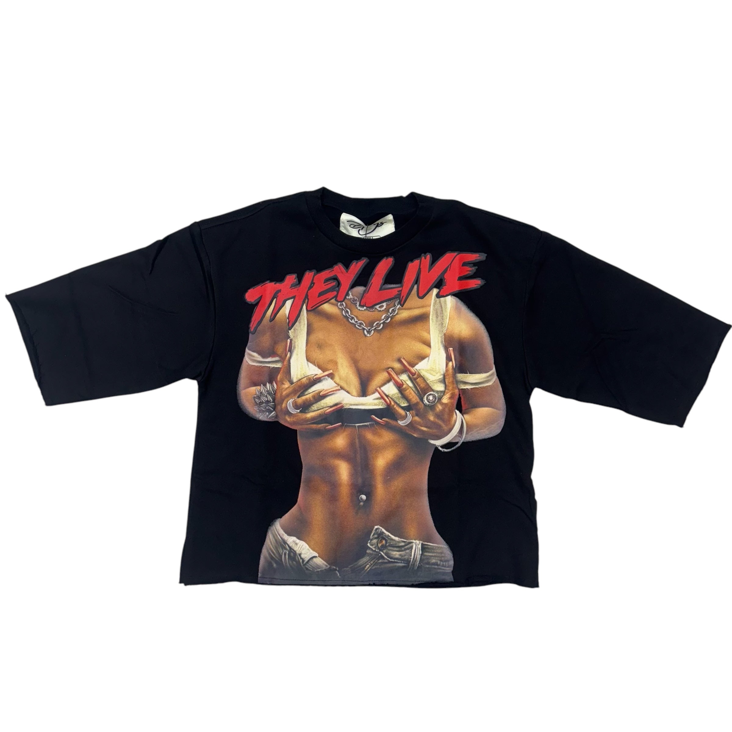 BKYS They Live free Sleeve Crop T-Shirt Black T1248