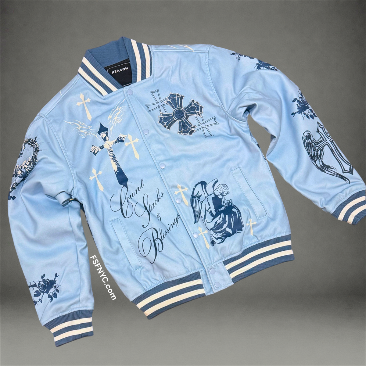 The Chosen Suede “Varsity” Jacket - Lt blue 216