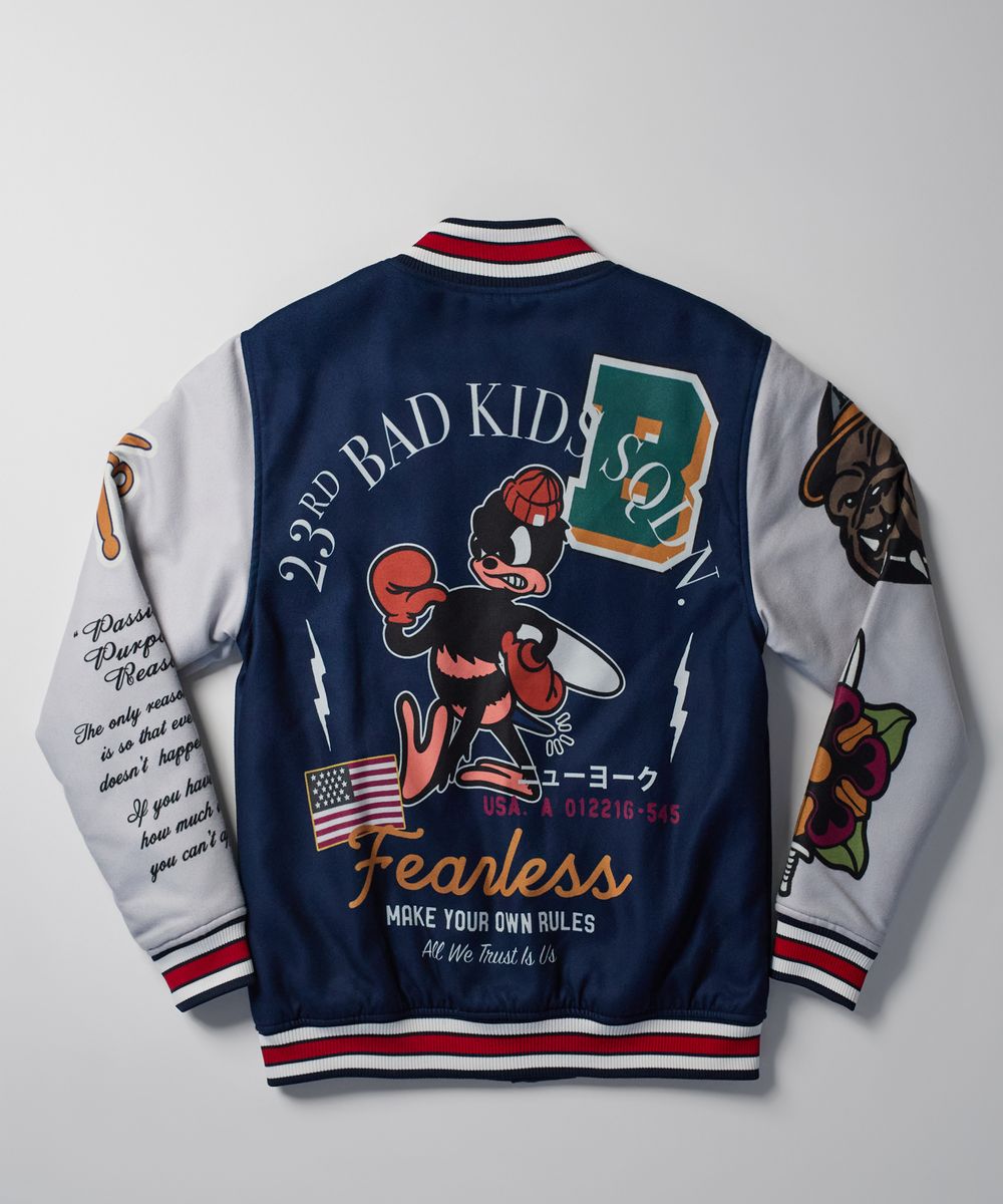 Reason Fearless Letterman Style Jacket Blue “Poly wool” OWG23