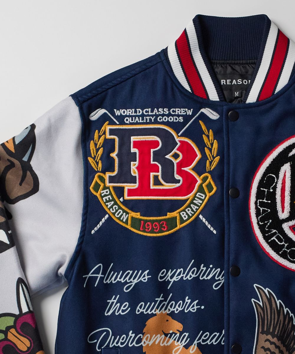 Reason Fearless Letterman Style Jacket Blue “Poly wool” OWG23