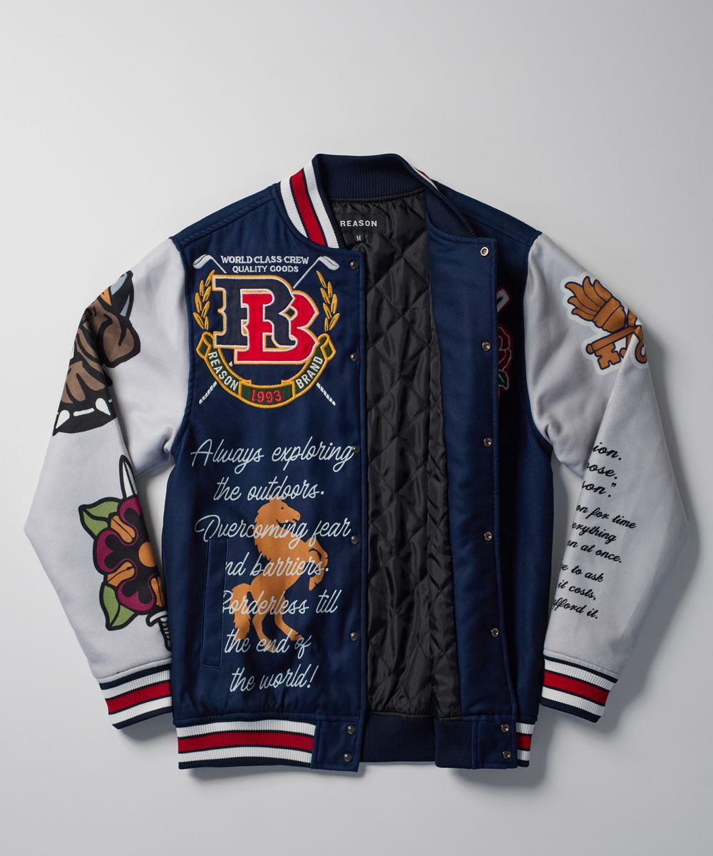 Reason Fearless Letterman Style Jacket Blue “Poly wool” OWG23