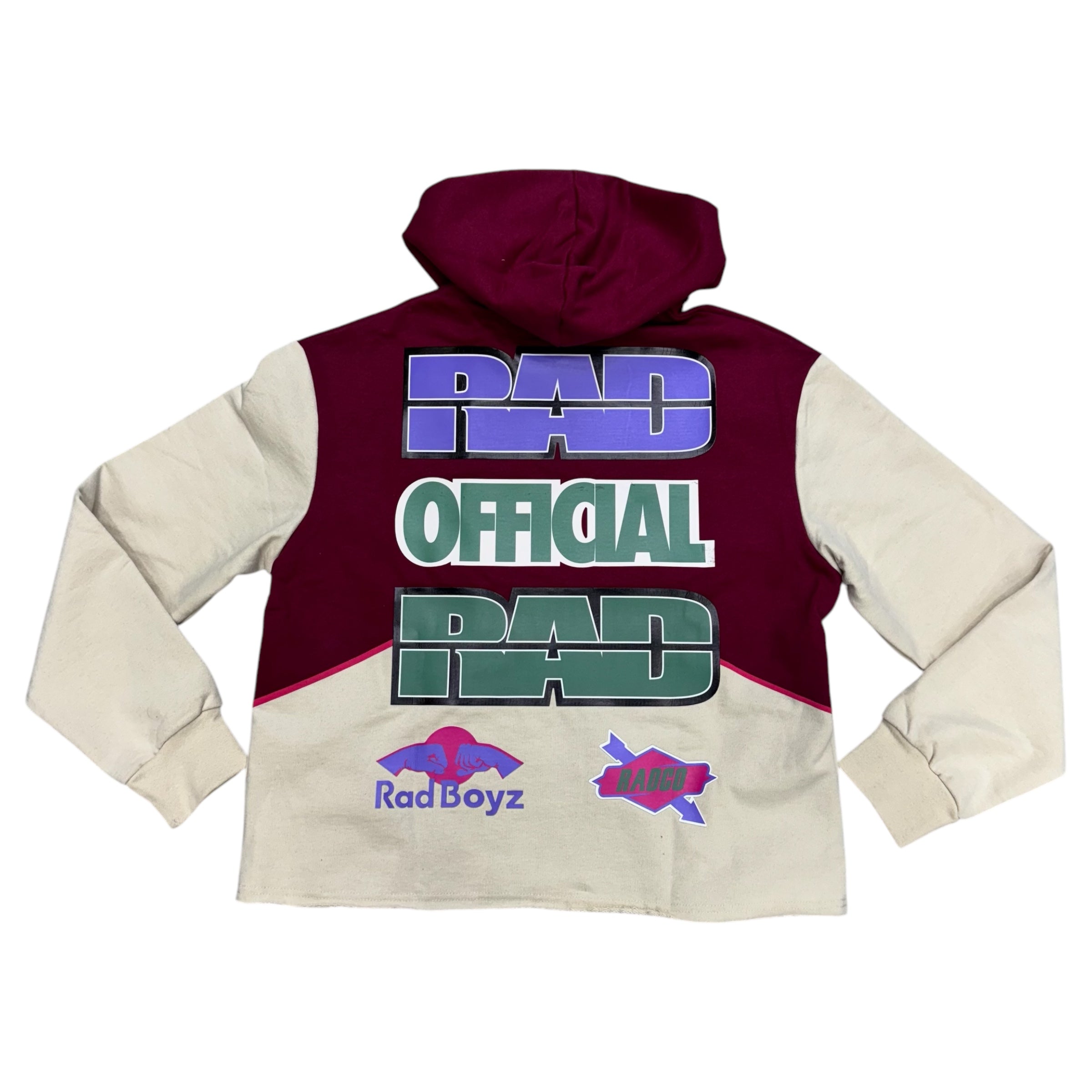 RadBoyz Official Cut Off Hoodie Cream Burgundy 107