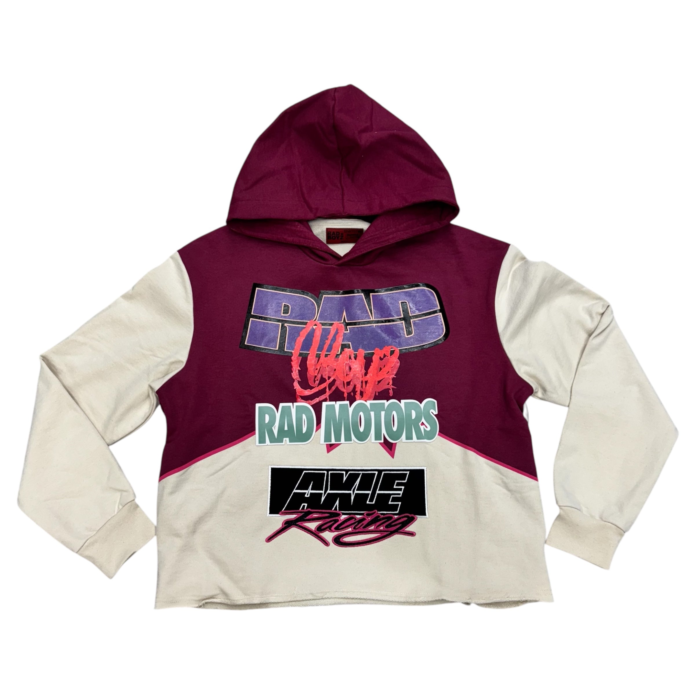 RadBoyz Official Cut Off Hoodie Cream Burgundy 107