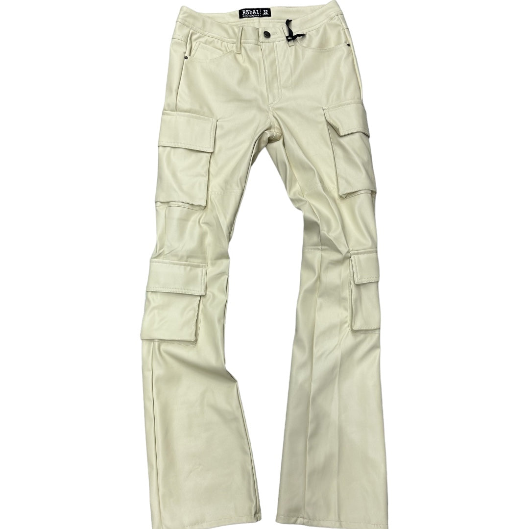 Rebel PU Stacked Cargo Pants Cream 692