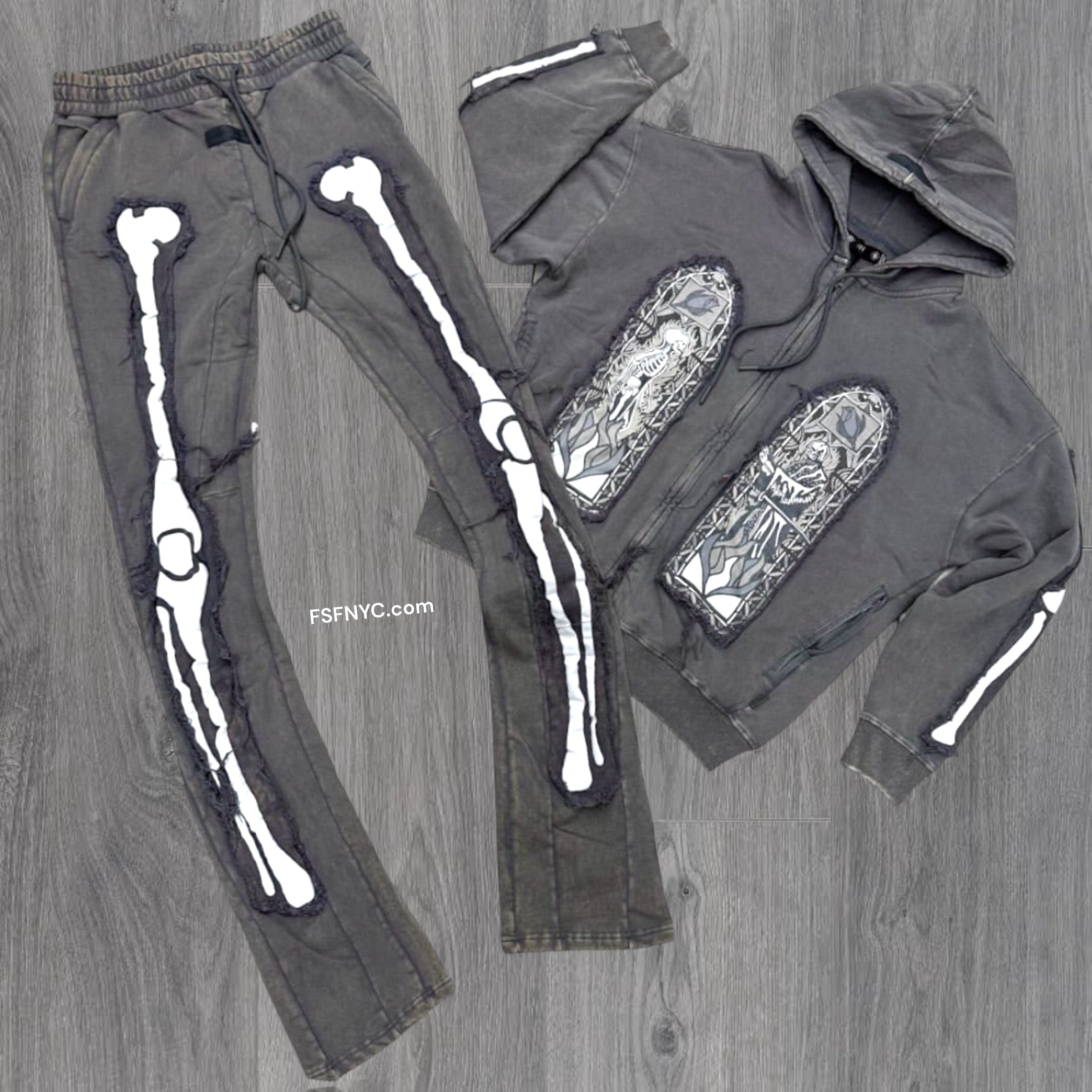 Hudson Stacked Bones Sweat Suit Grey