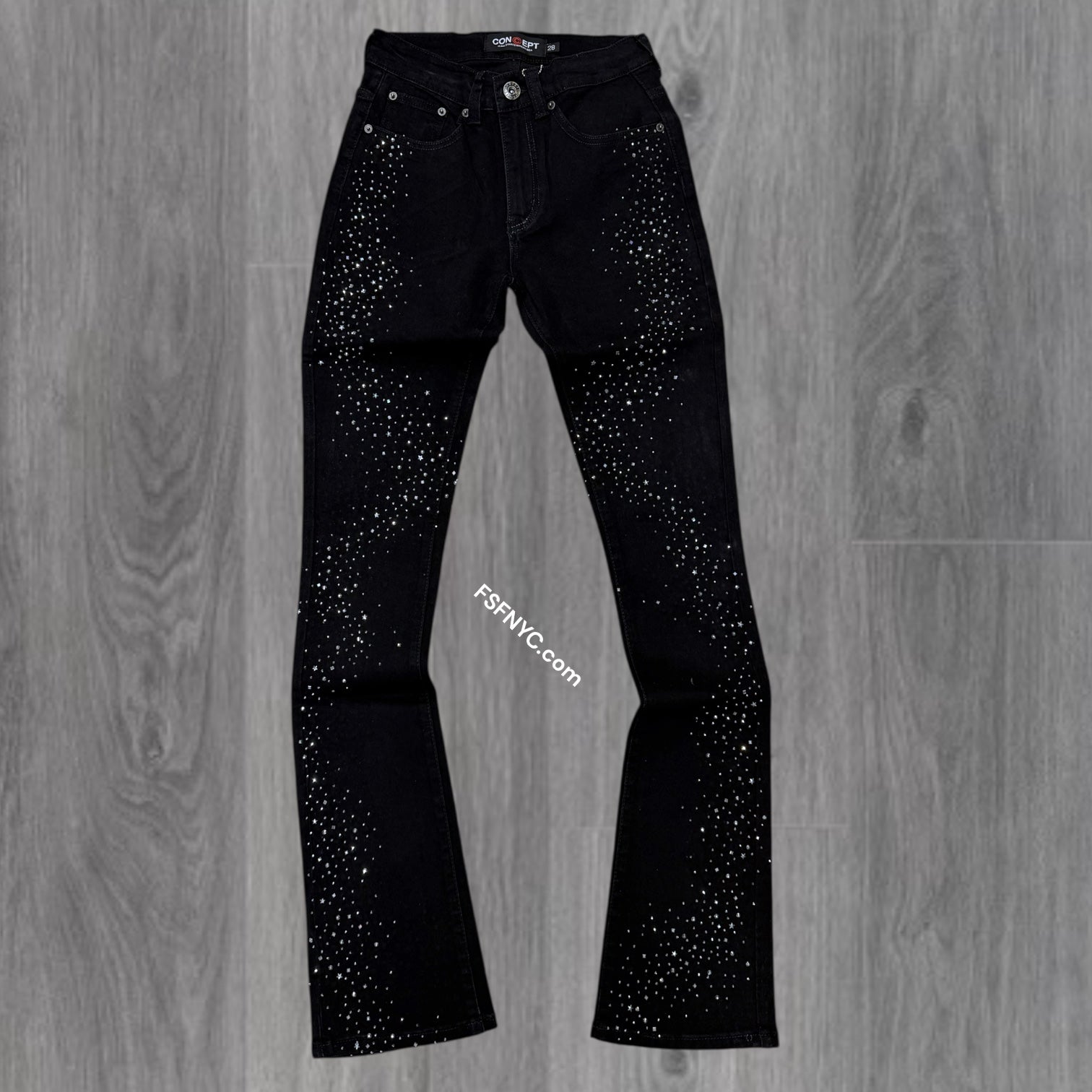 Concept - Stacked Rhinestone Denim - Black -040