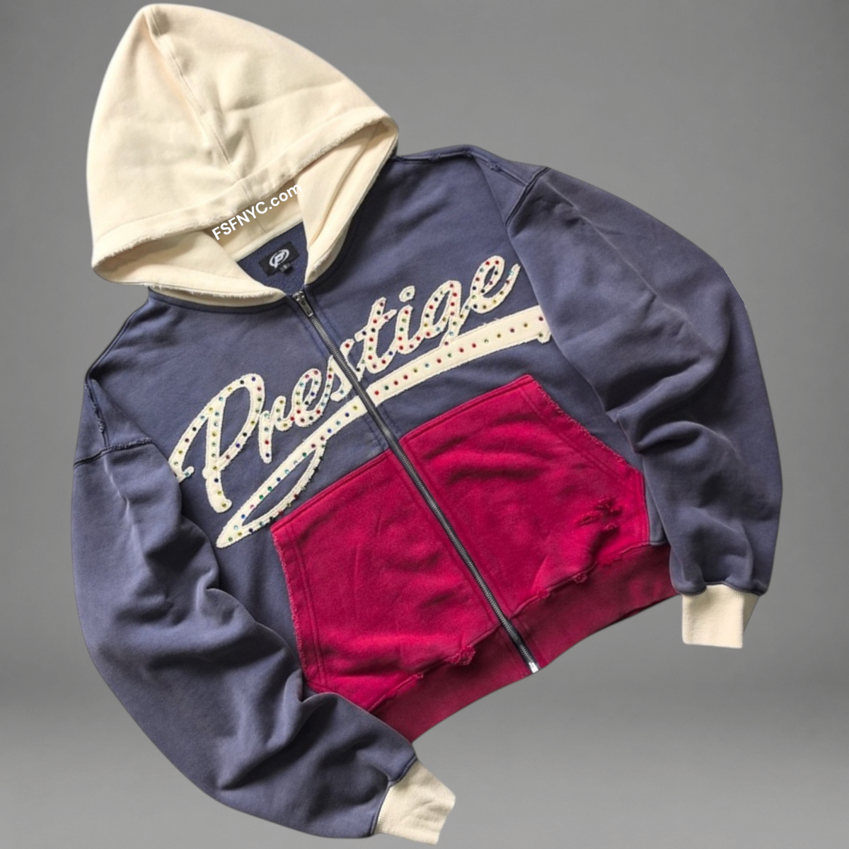 Prestige- Color Block Gemstone Hoodie - Pink