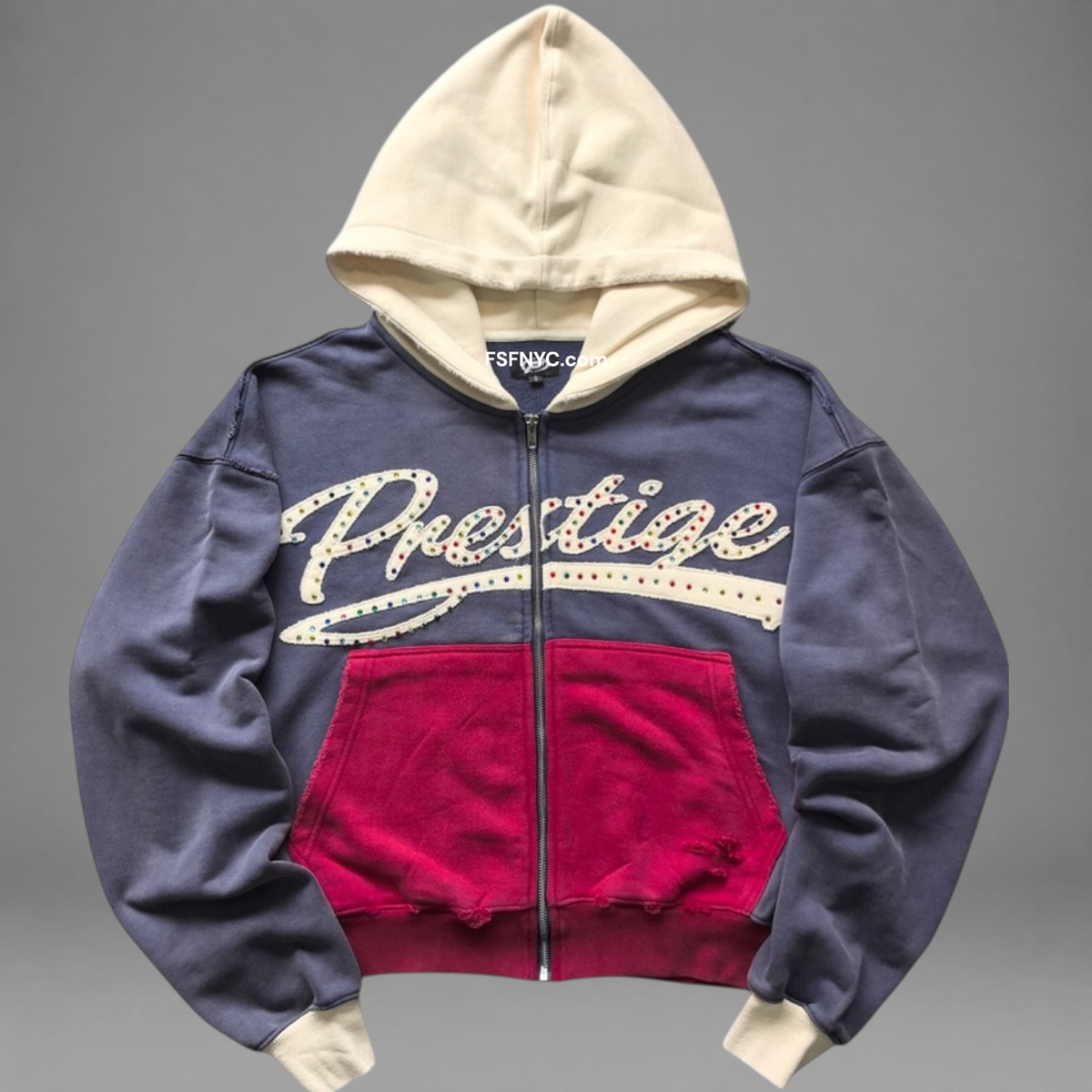 Prestige- Color Block Gemstone Hoodie - Pink