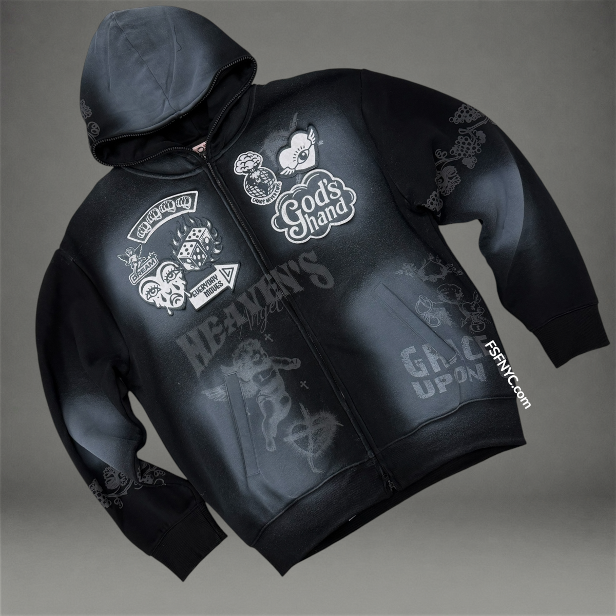 Grace upon Grace Zip Up Hoodie - Black - 6204