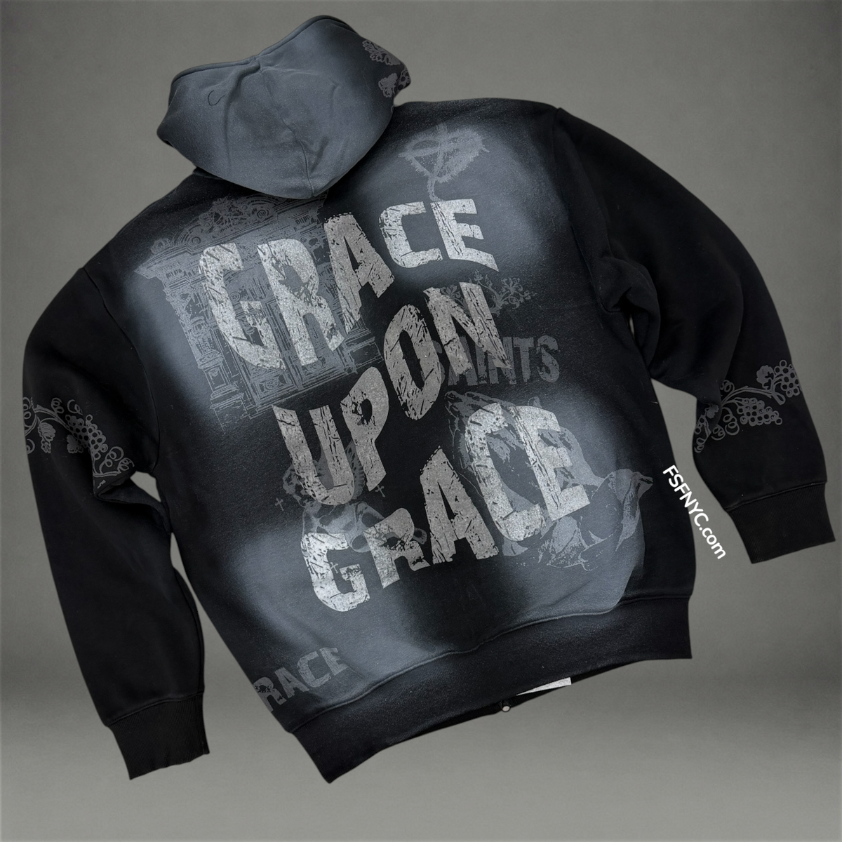 Grace upon Grace Zip Up Hoodie - Black - 6204