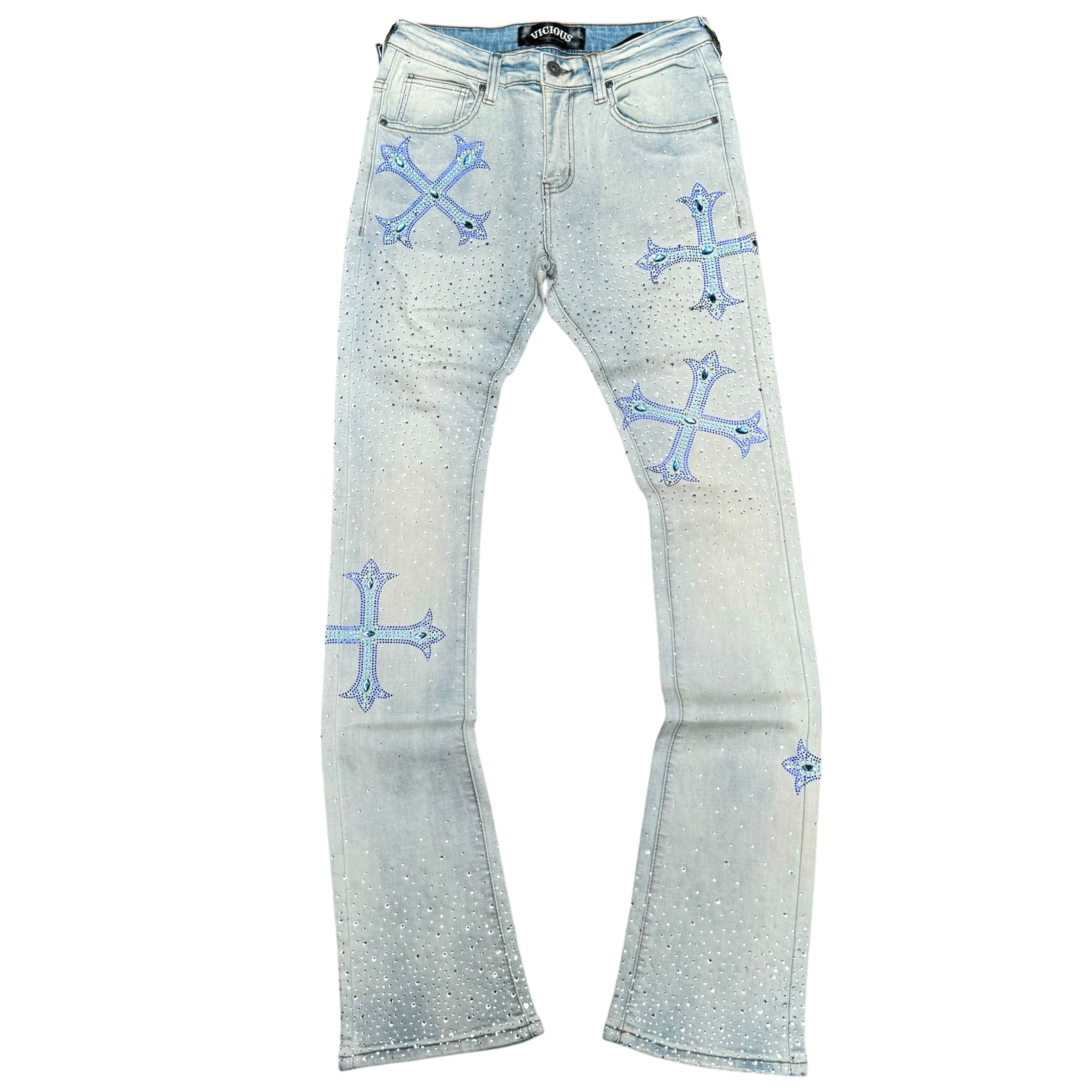 Vicious - STACKED RHINESTONE L.Blue  DENIM - VC953