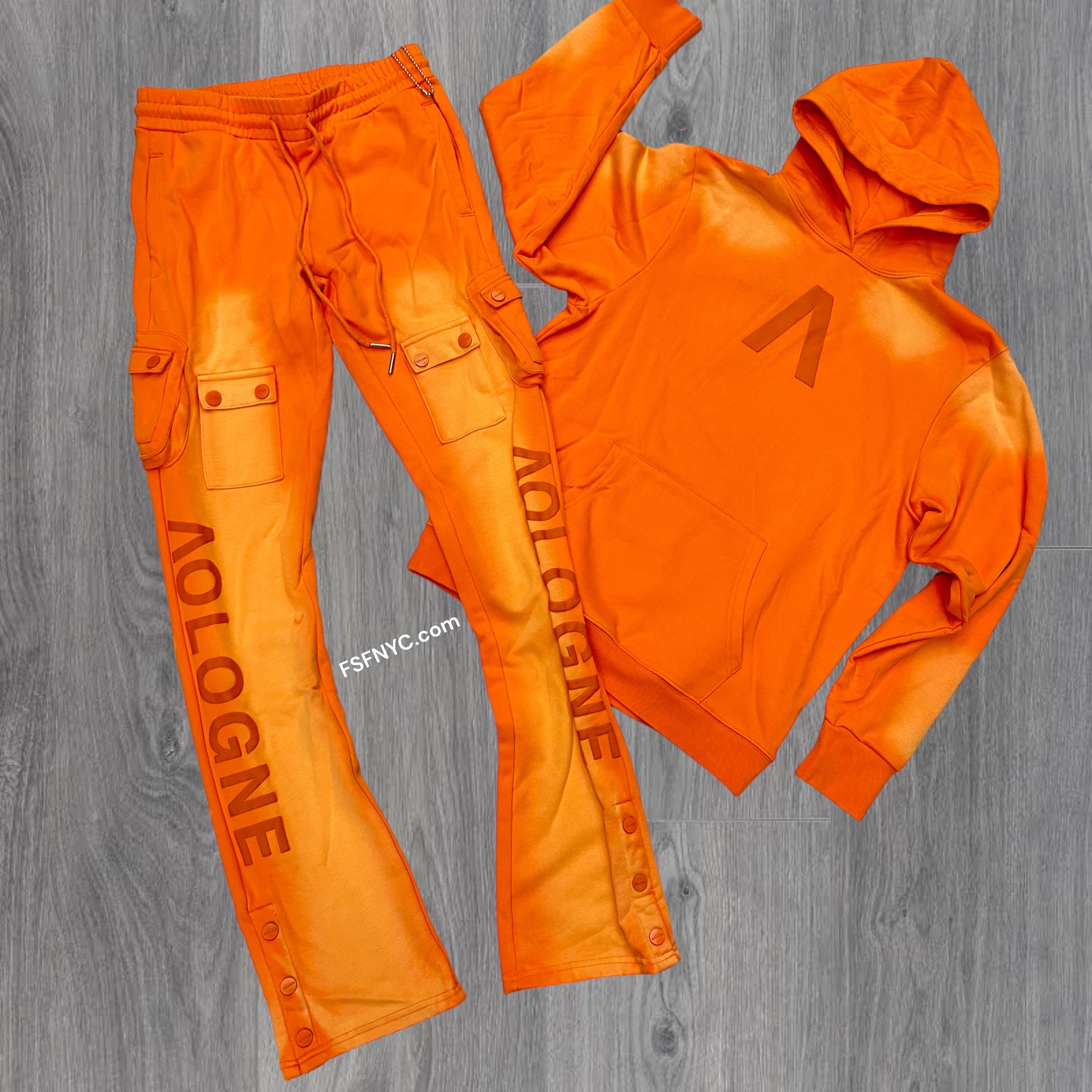 Aologne Acid Wash Sweat Suit Orange