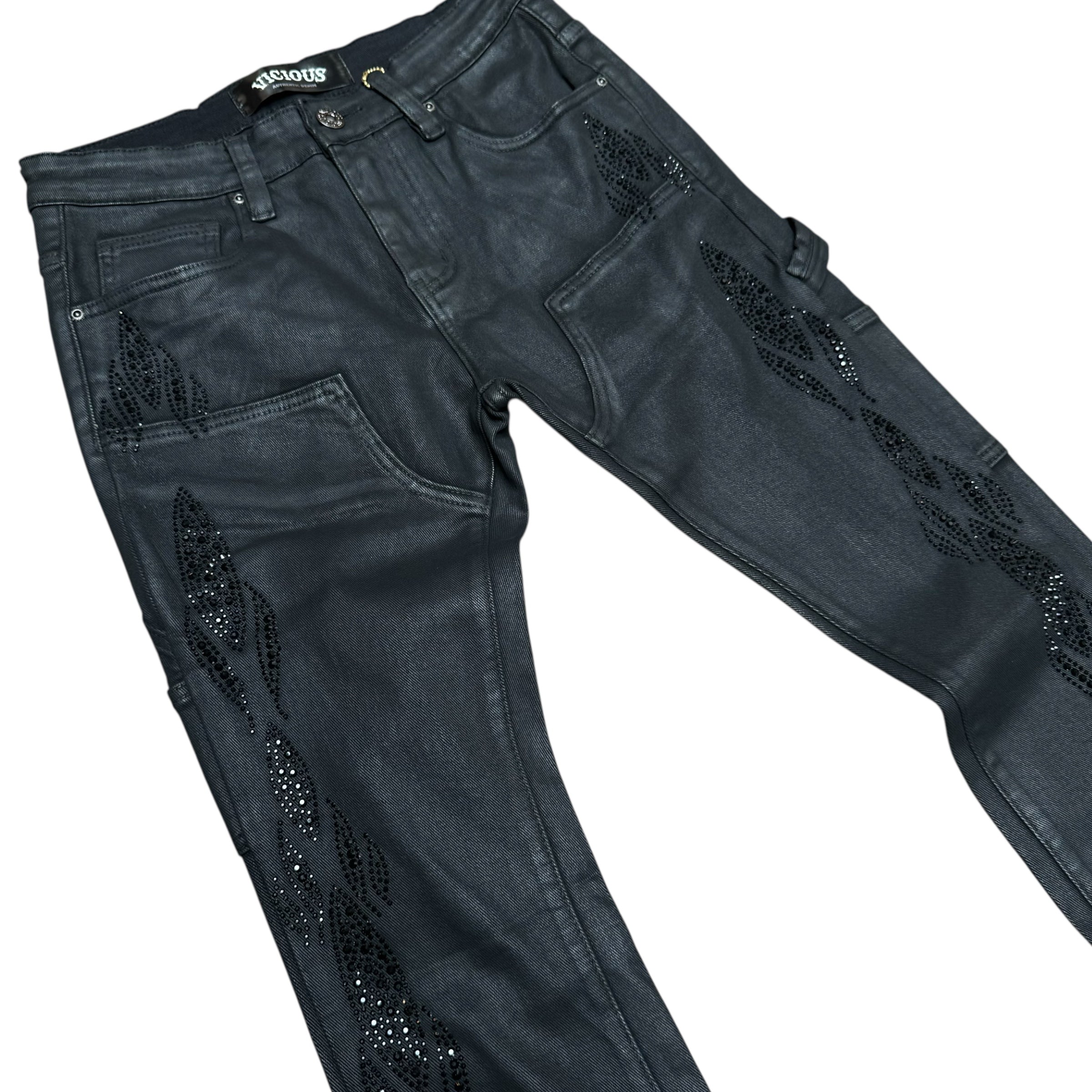 Vicious - STACKD WAX CARPENTER RHINESTONE DENIM BLACK - VC654R