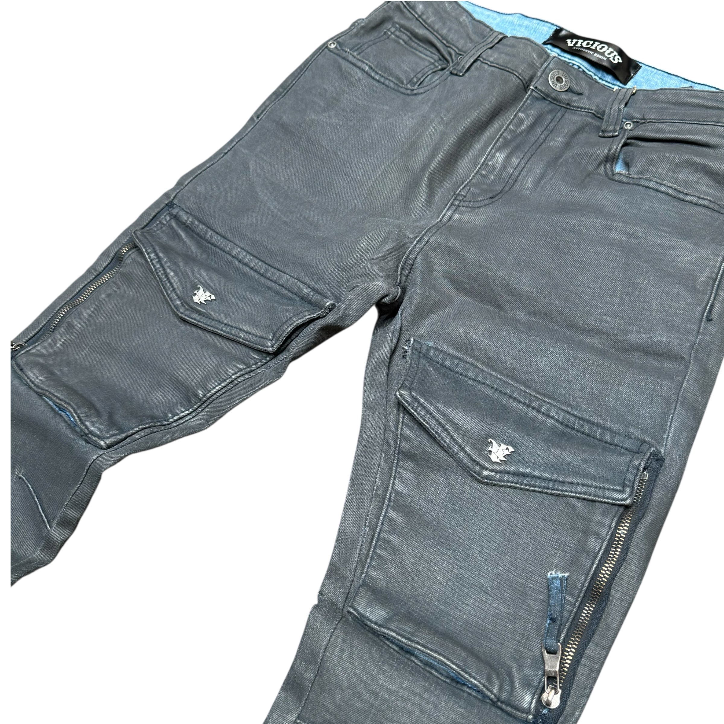 Vicious - STACKED WAX COATED MULTI CARGO DENIM Oil Blue - VC624