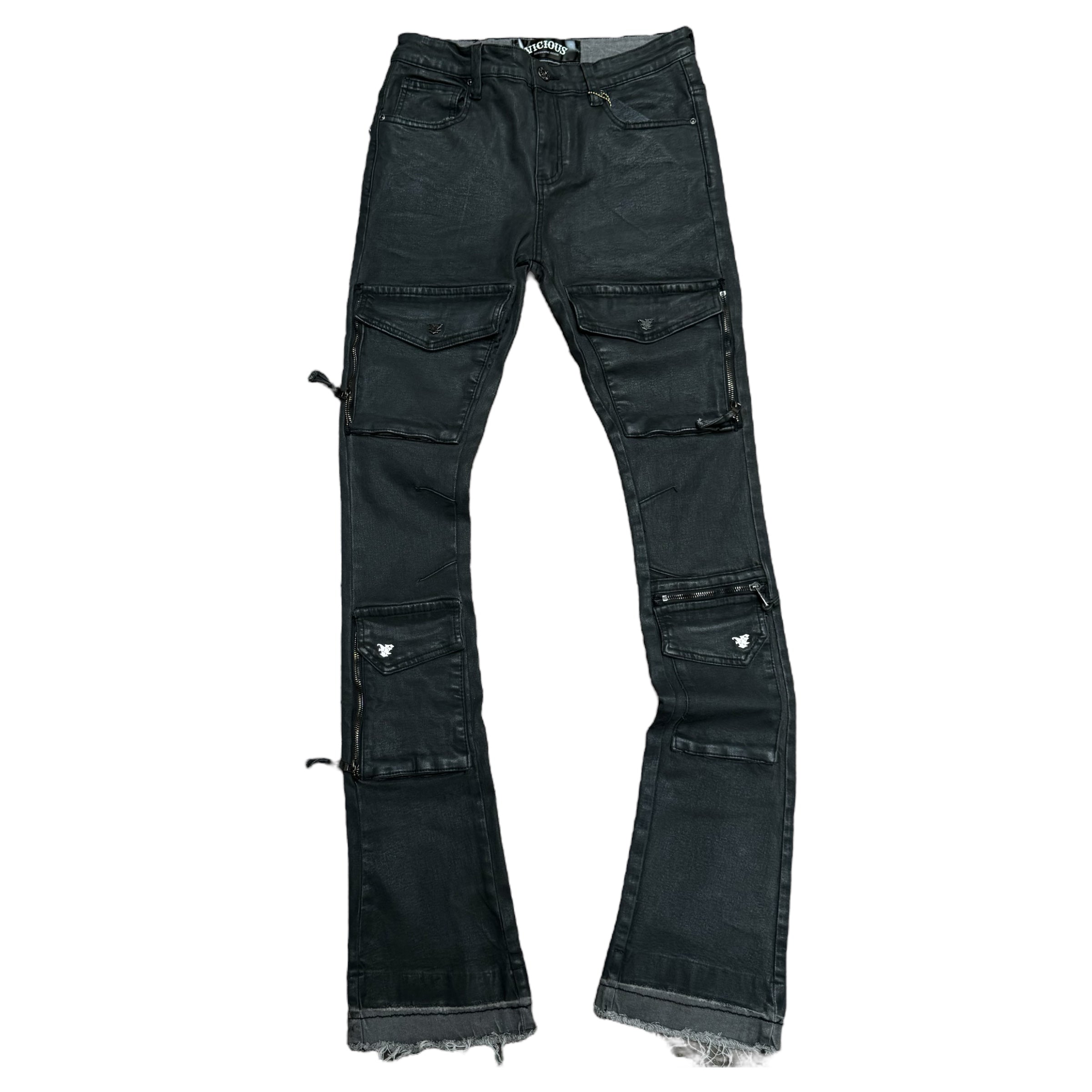 Vicious - STACKED WAX COATED MULTI CARGO DENIM Black- VC624