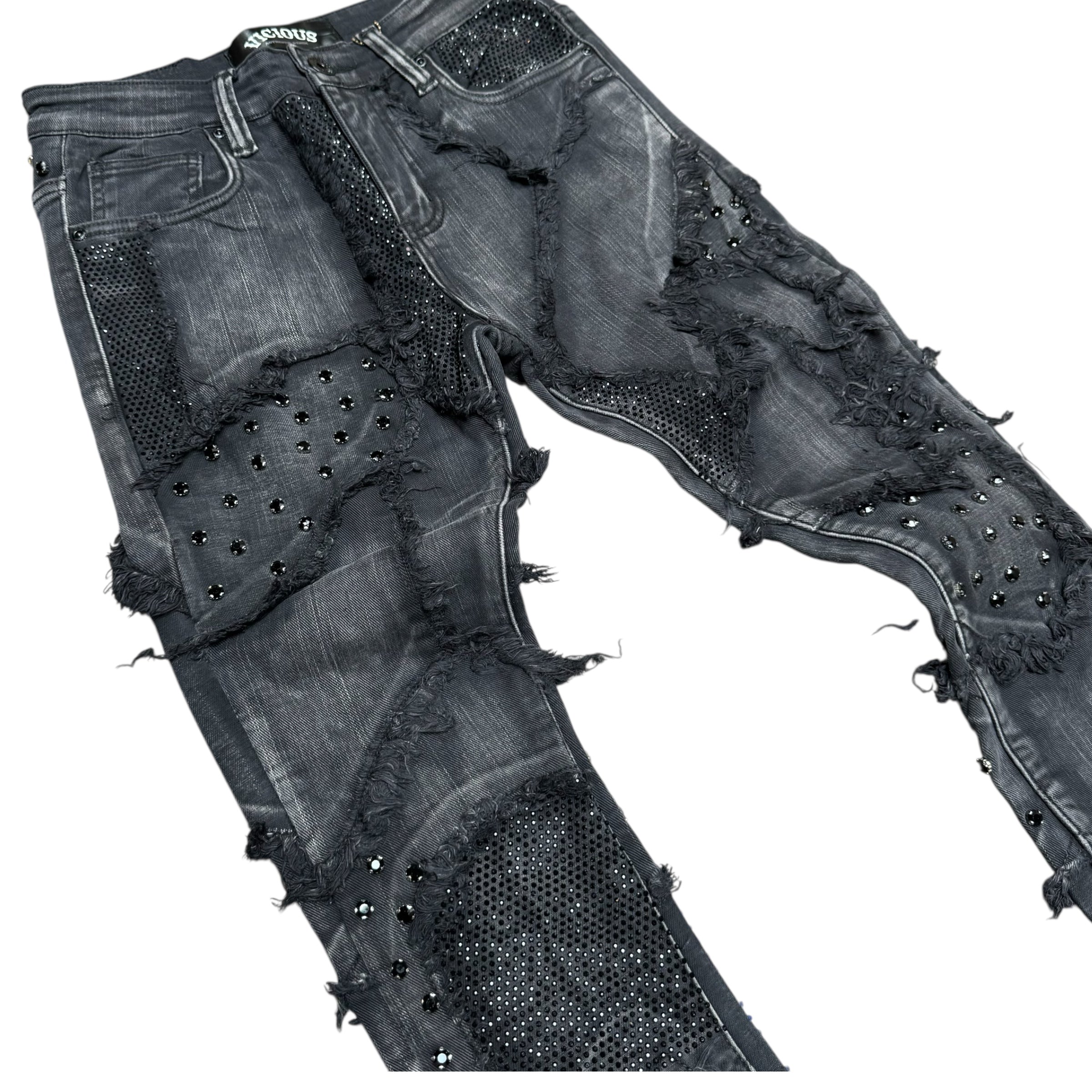 Vicious - STACKED FREY w/ RHINESTONEDENIM BLACK- VC627
