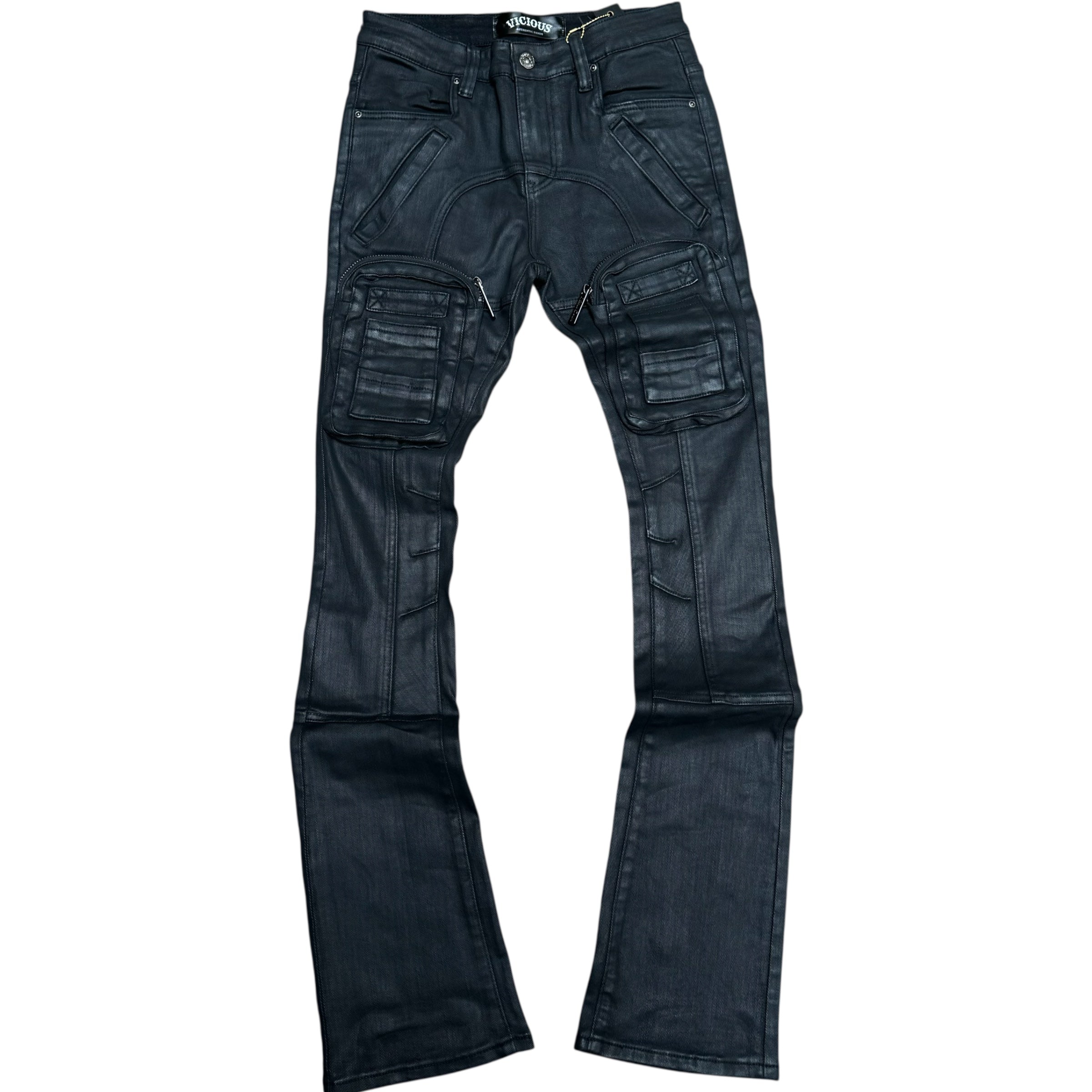 Vicious - STACKED WAXED ZIP 3D CARGO DENIM Black - VC423