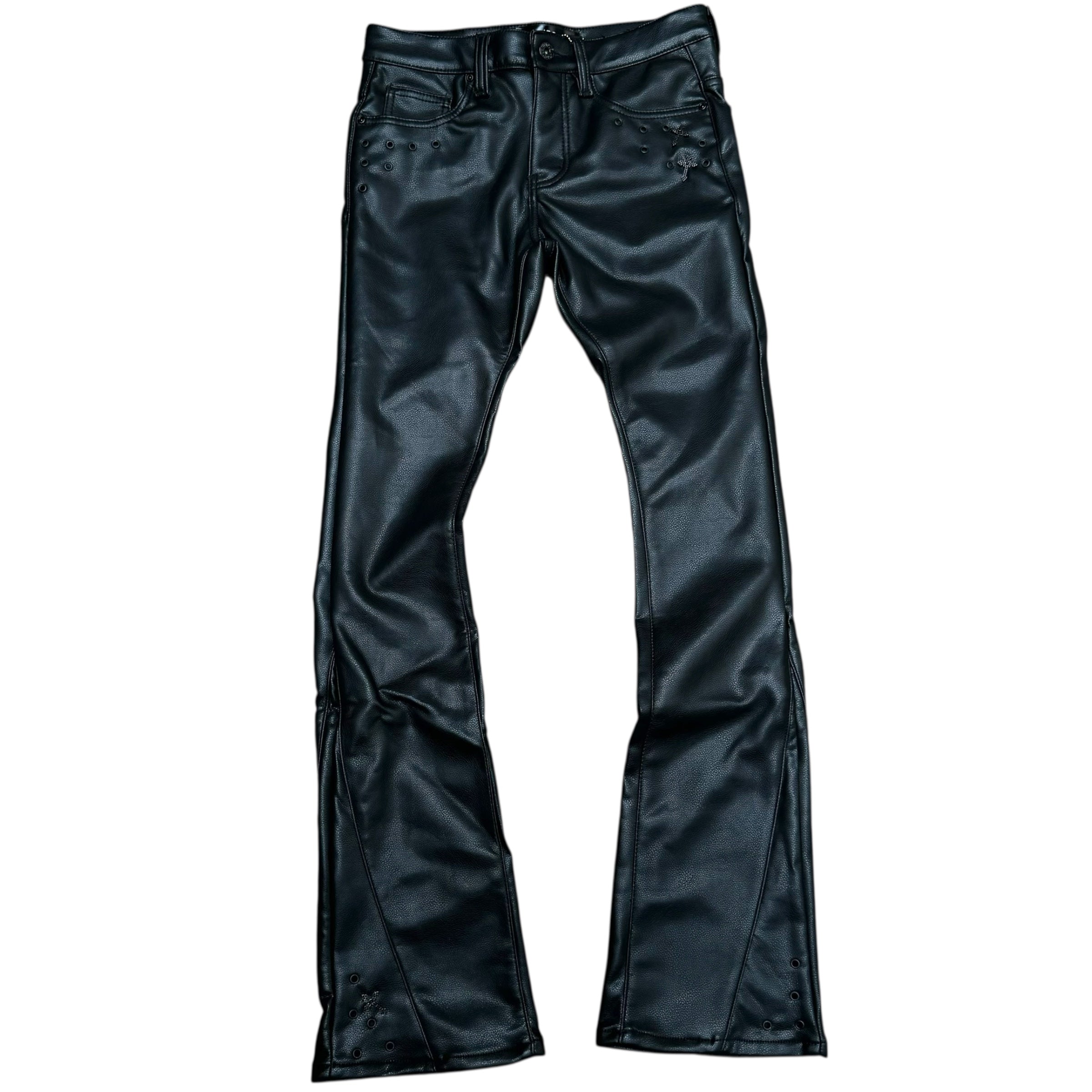 Vicious - STACKED BLACK LEATHER PANTS - VC5004