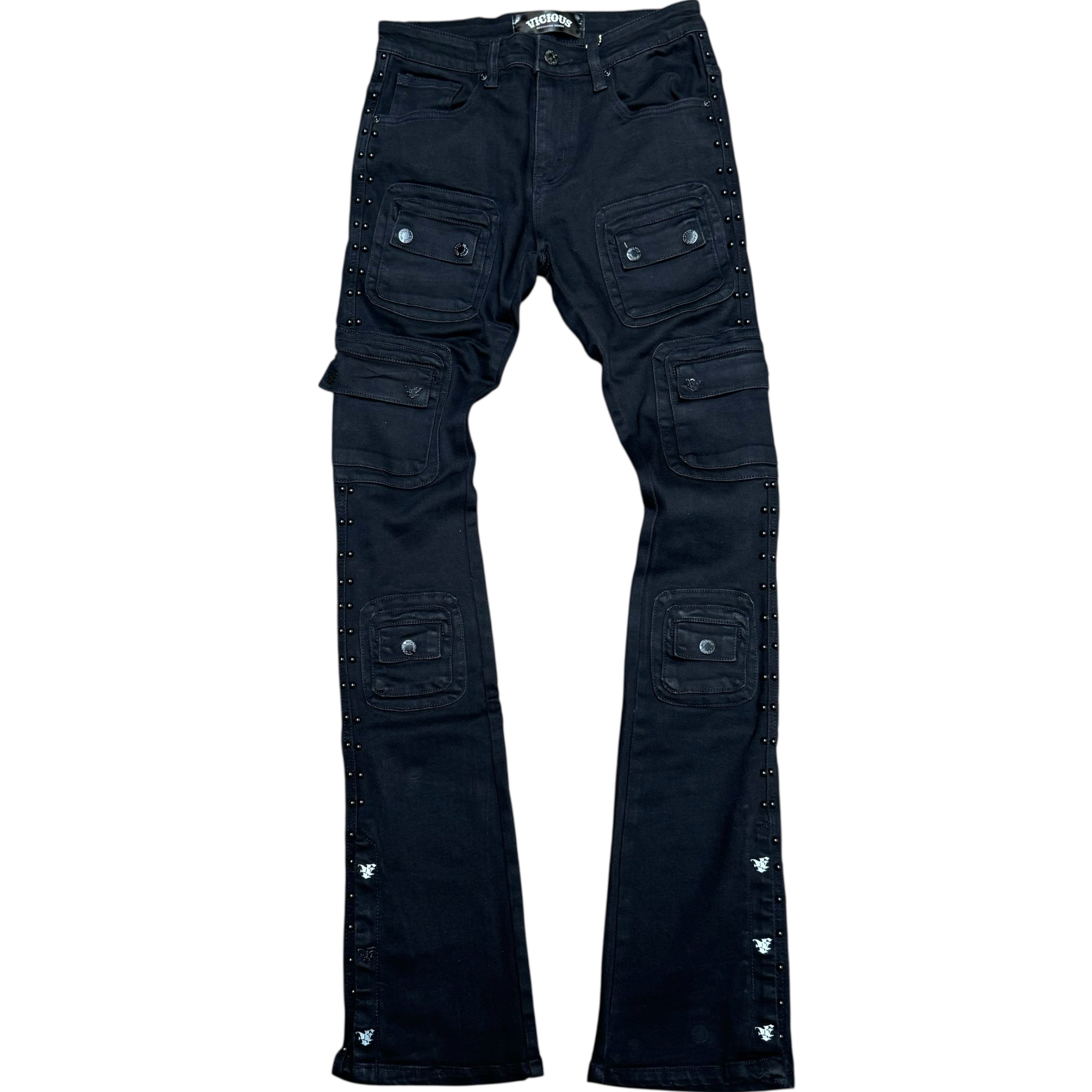 Vicious - STACKED STUDDED WARRIOR DENIM JET BLACK- VC671