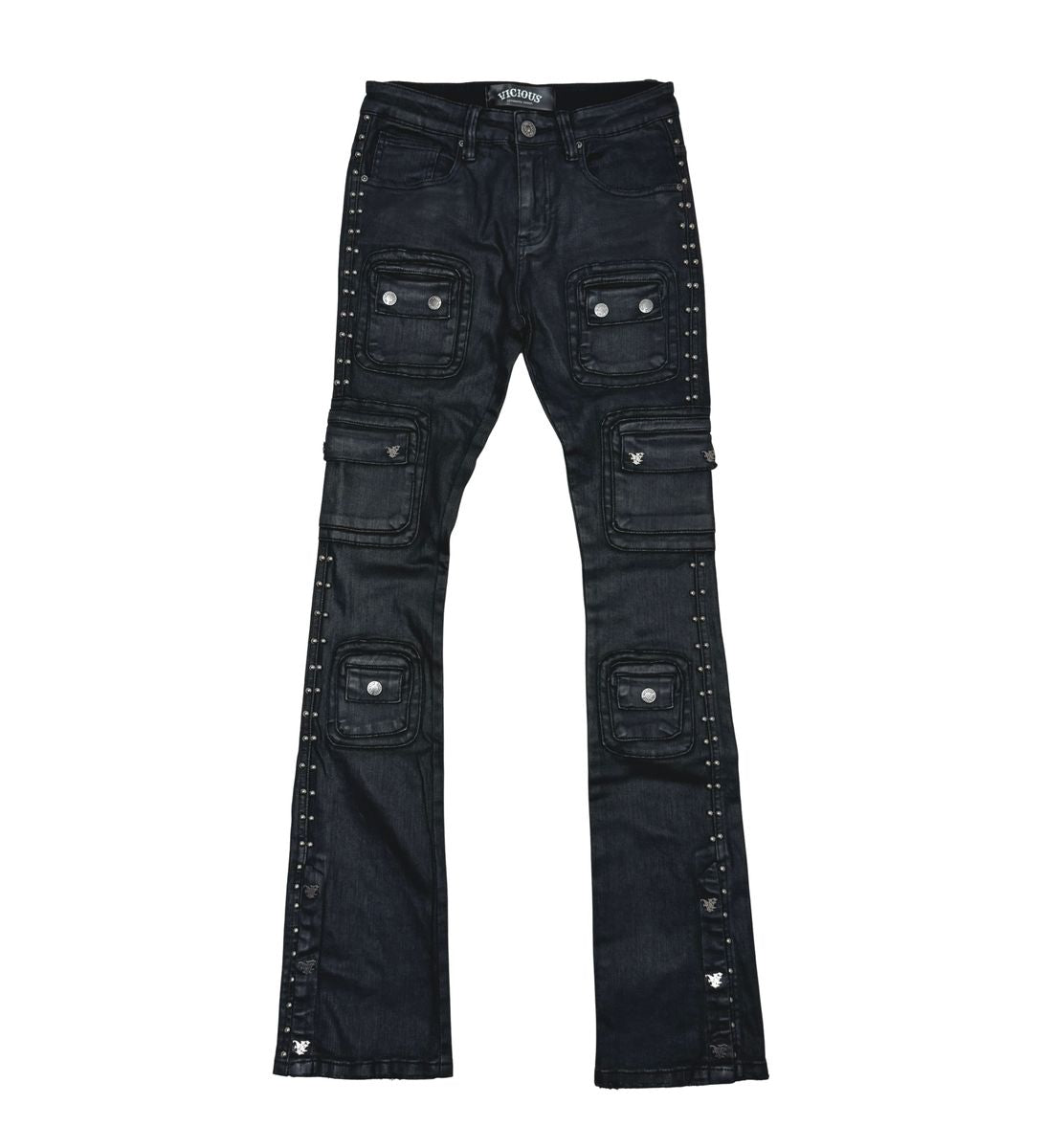Vicious - STACKED WAXED STUDDED WARRIOR DENIM BLACK - VC671
