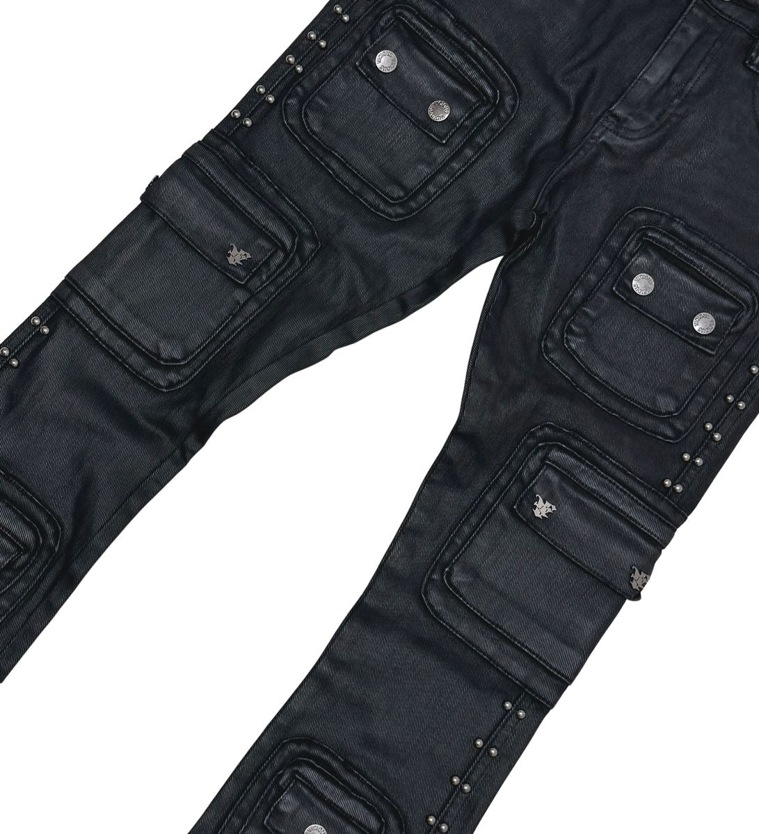 Vicious - STACKED WAXED STUDDED WARRIOR DENIM BLACK - VC671
