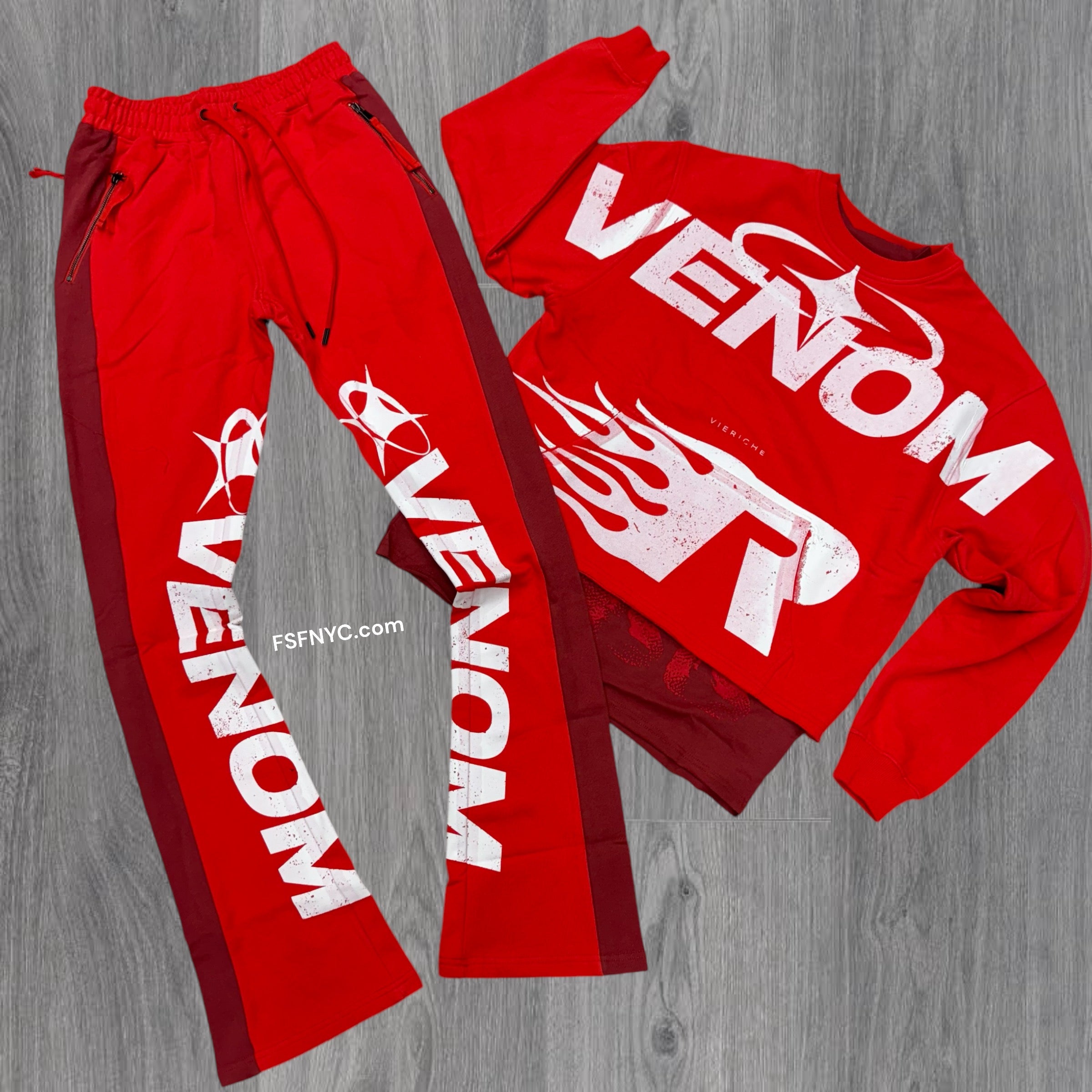 Vie Riche Stacked Venom Crop Crew set Red