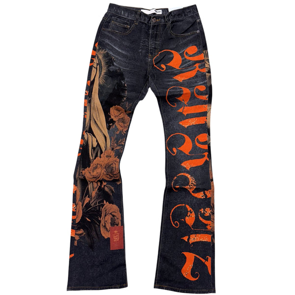 STACKED FIT - DUNIA Digital Print Denim (Black-Orange) - RM201SK