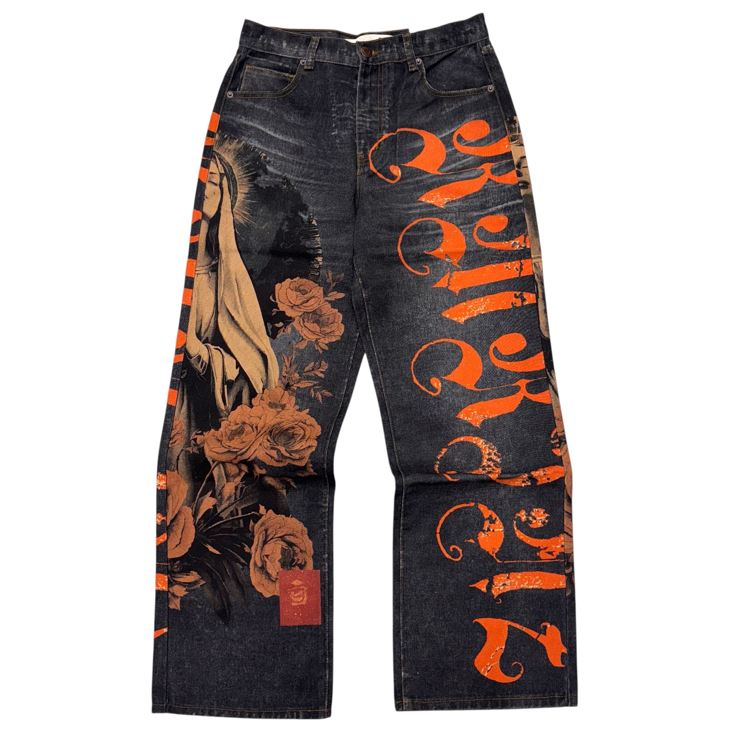BAGGY FIT - DUNIA Digital Print Denim (Black-Orange)  - RM201B