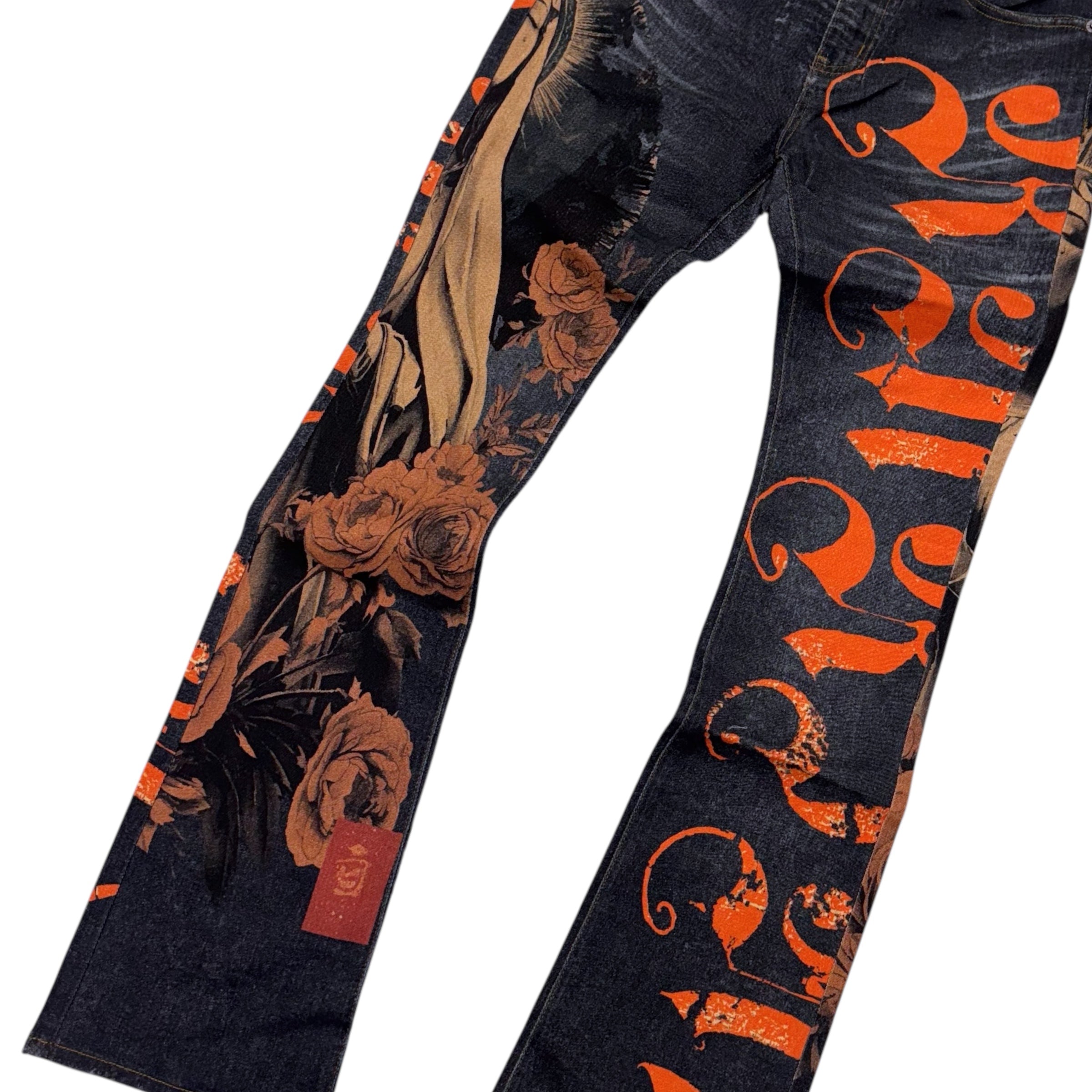 STACKED FIT - DUNIA Digital Print Denim (Black-Orange)  - RM201SK