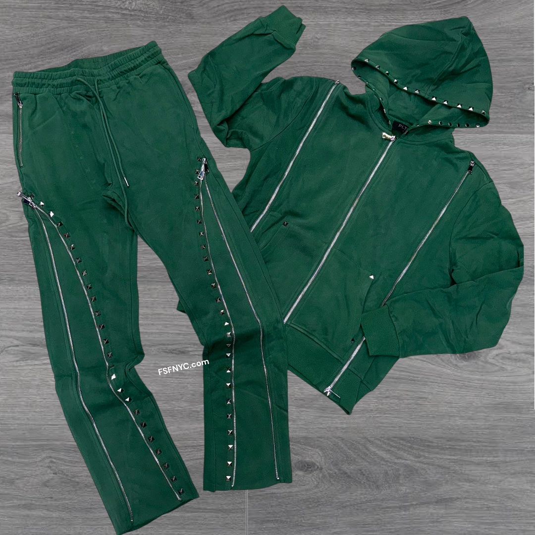 PLTK Stacked Zip Sweatsuit Hunter Green