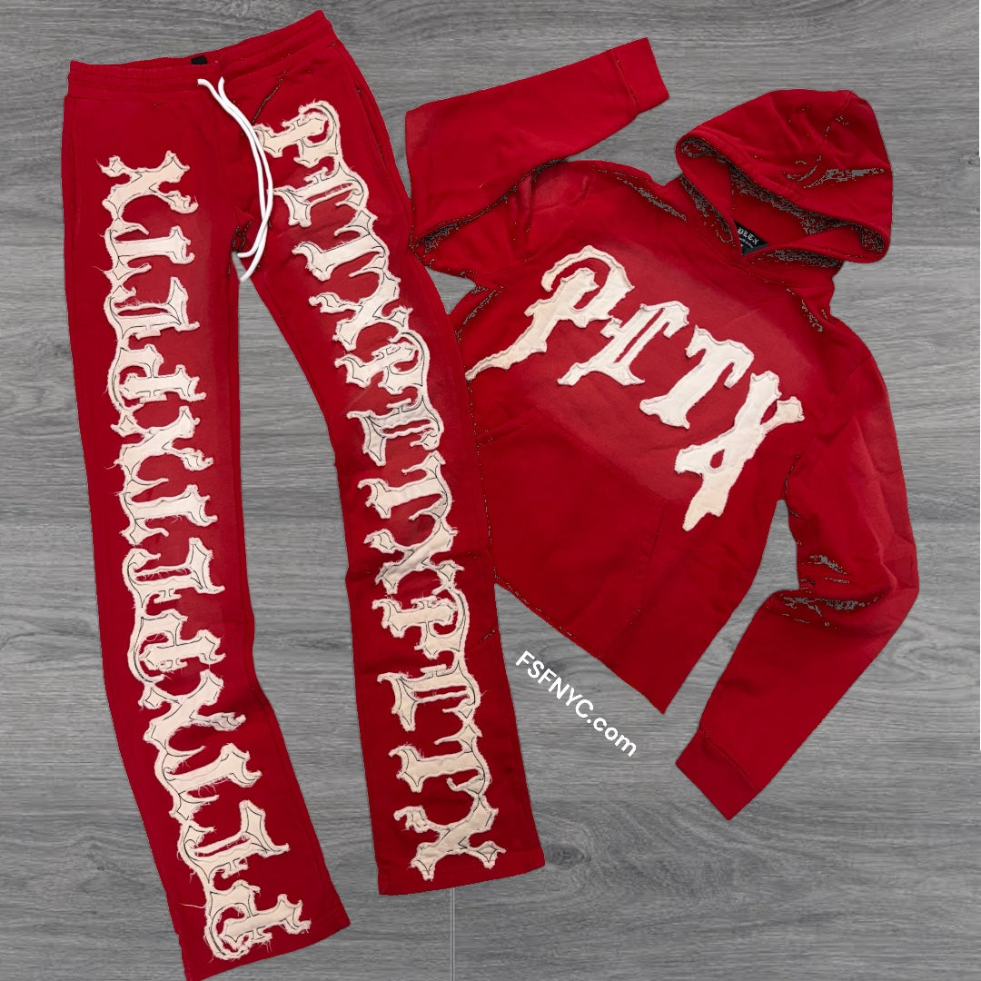 PLTK Stacked Crop Hoodie SweatSuit Red