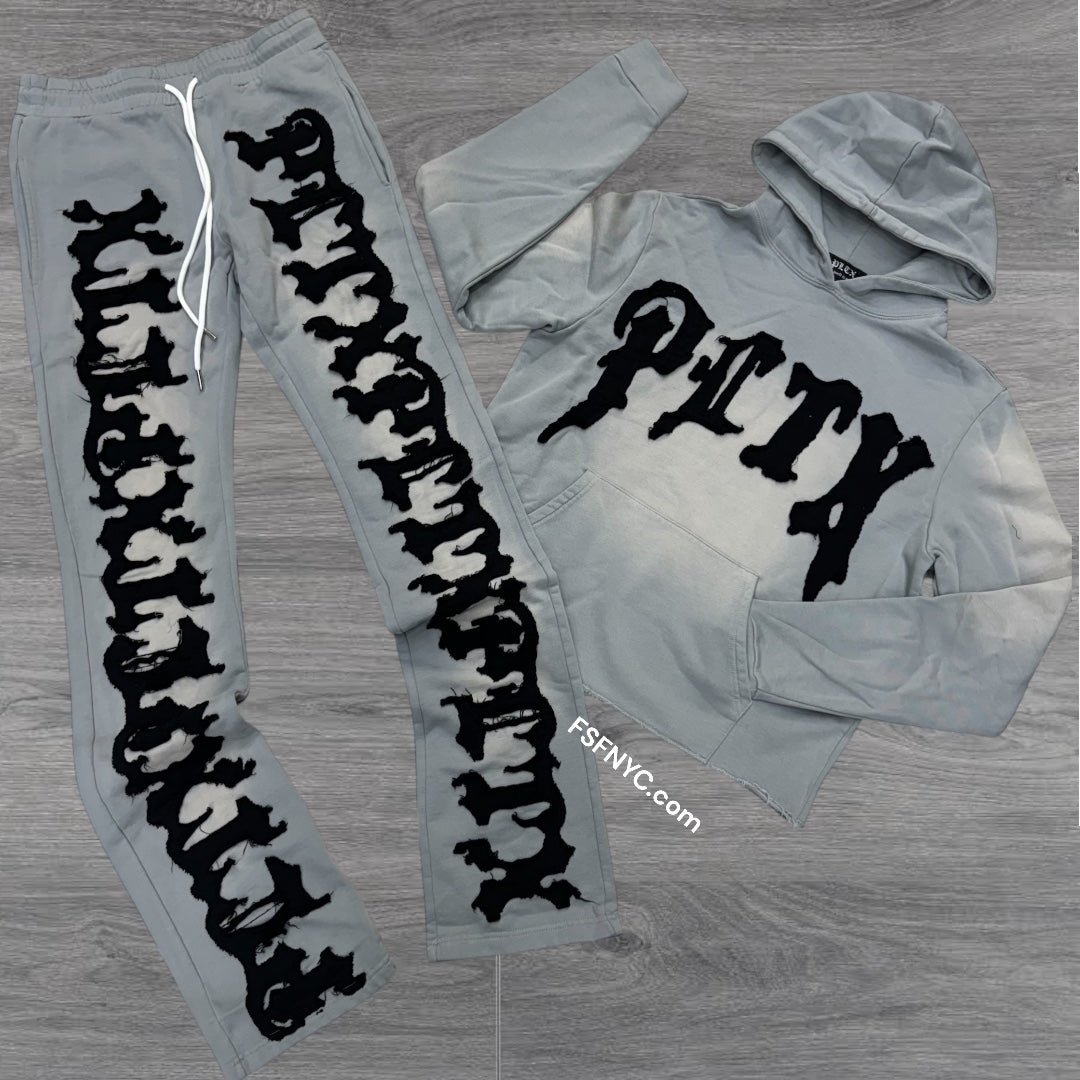 PLTK Stacked Crop Hoodie SweatSuit Grey