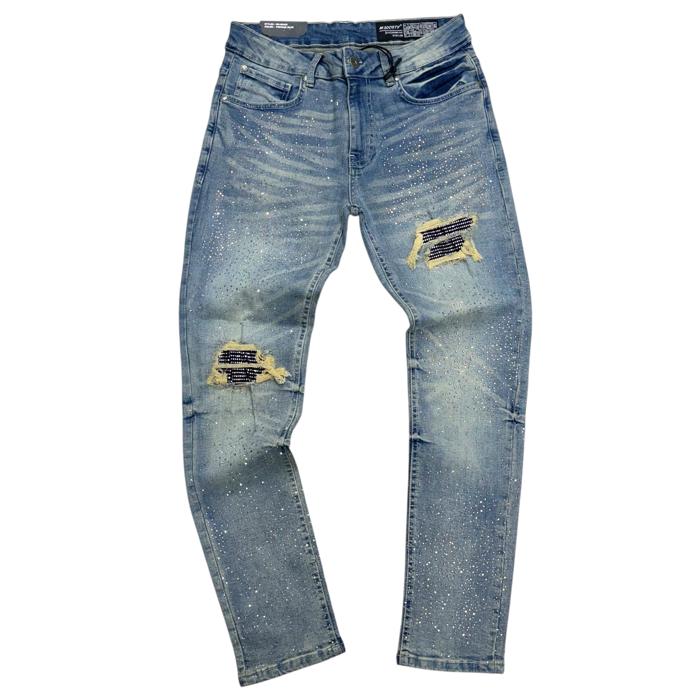 Mischief Rhinstone Skinny Denim Vintage Blue 80429 z