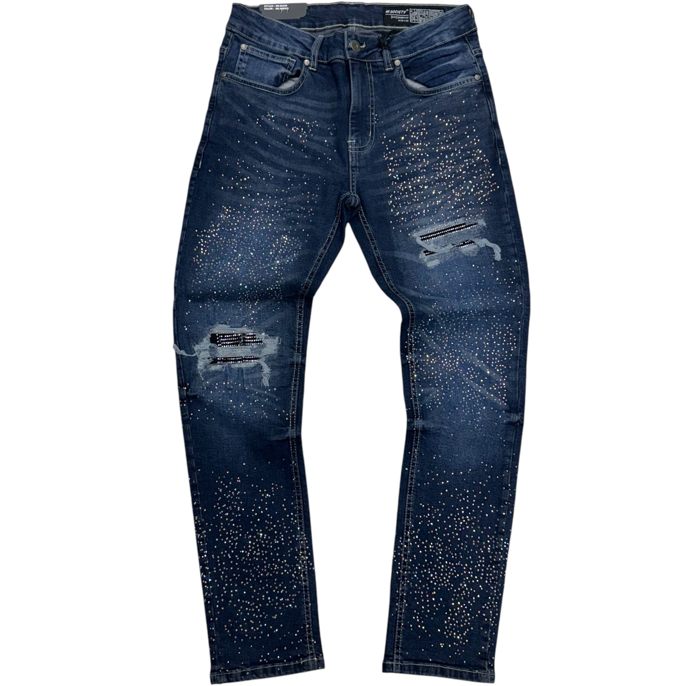 Mischief Rhinstone Skinny Denim Dk Blue 80429