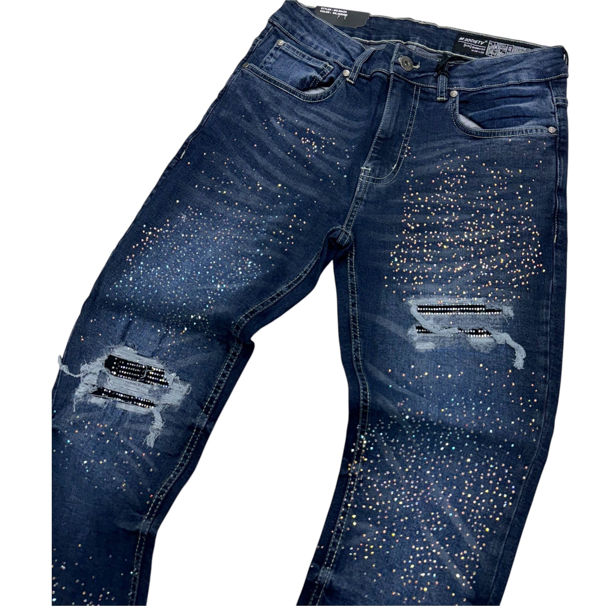 Mischief Rhinstone Skinny Denim Dk Blue 80429