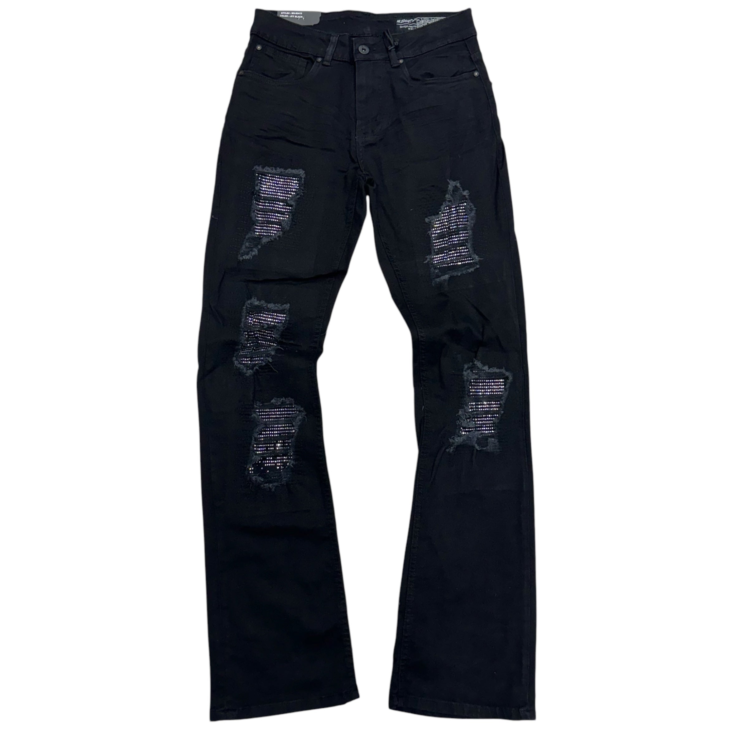 Mischief Stacked Rhinstone Denim Black 80419 z