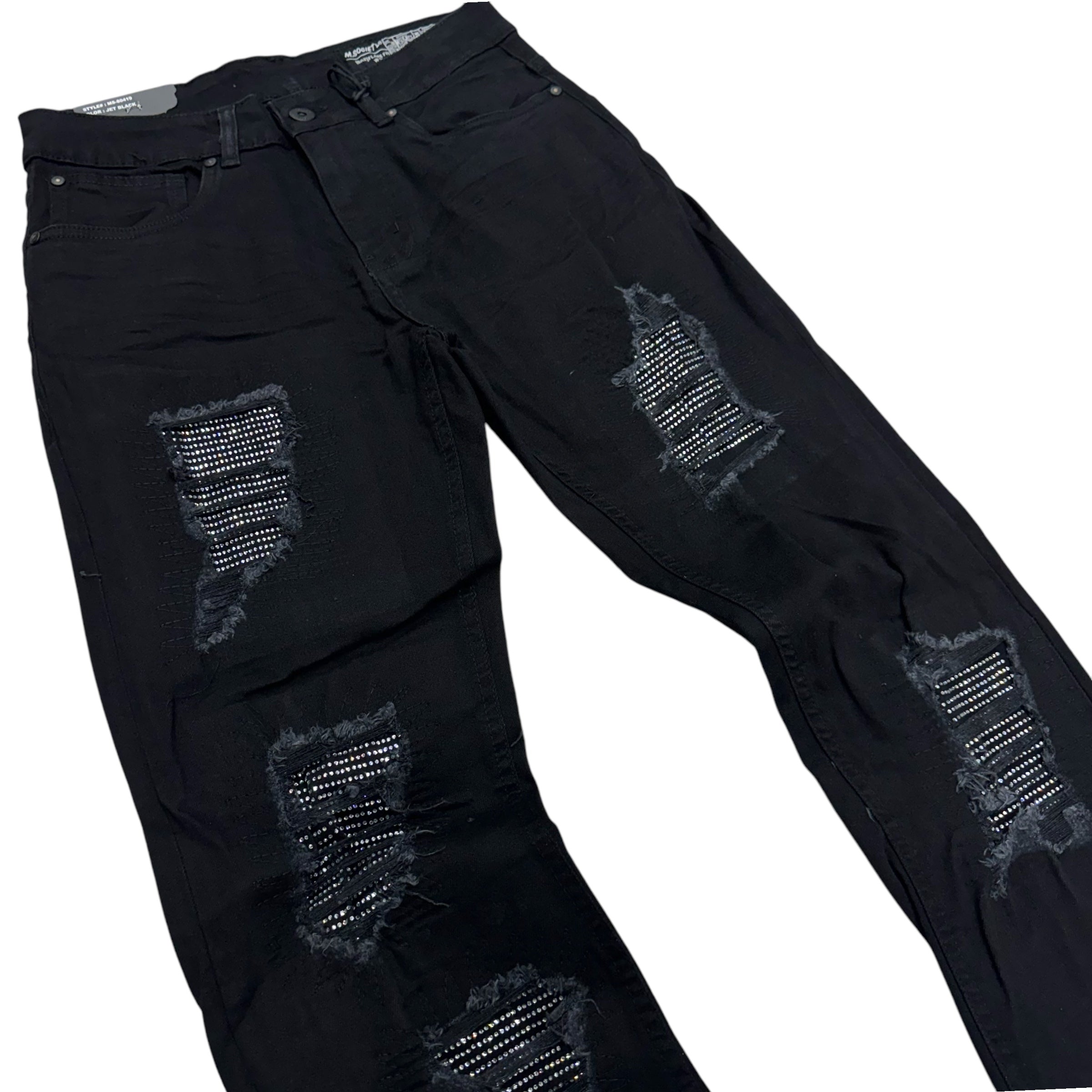 Mischief Stacked Rhinstone Denim Black 80419 z