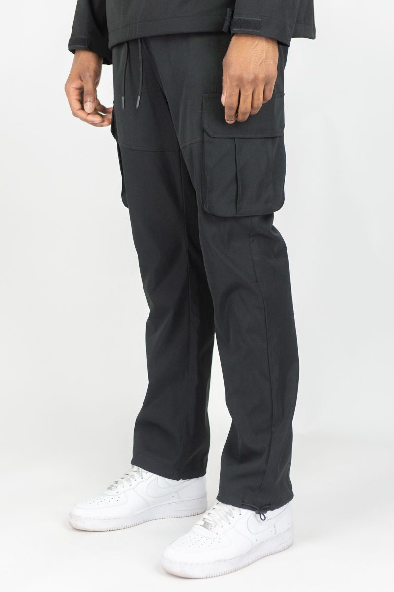 Rebel - Straight Fit NYLON Cargo Pants  - BLACK - 421
