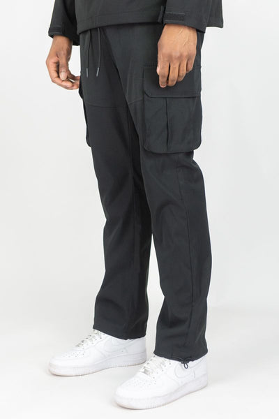 Rebel - Straight Fit NYLON Cargo Pants - BLACK - 421