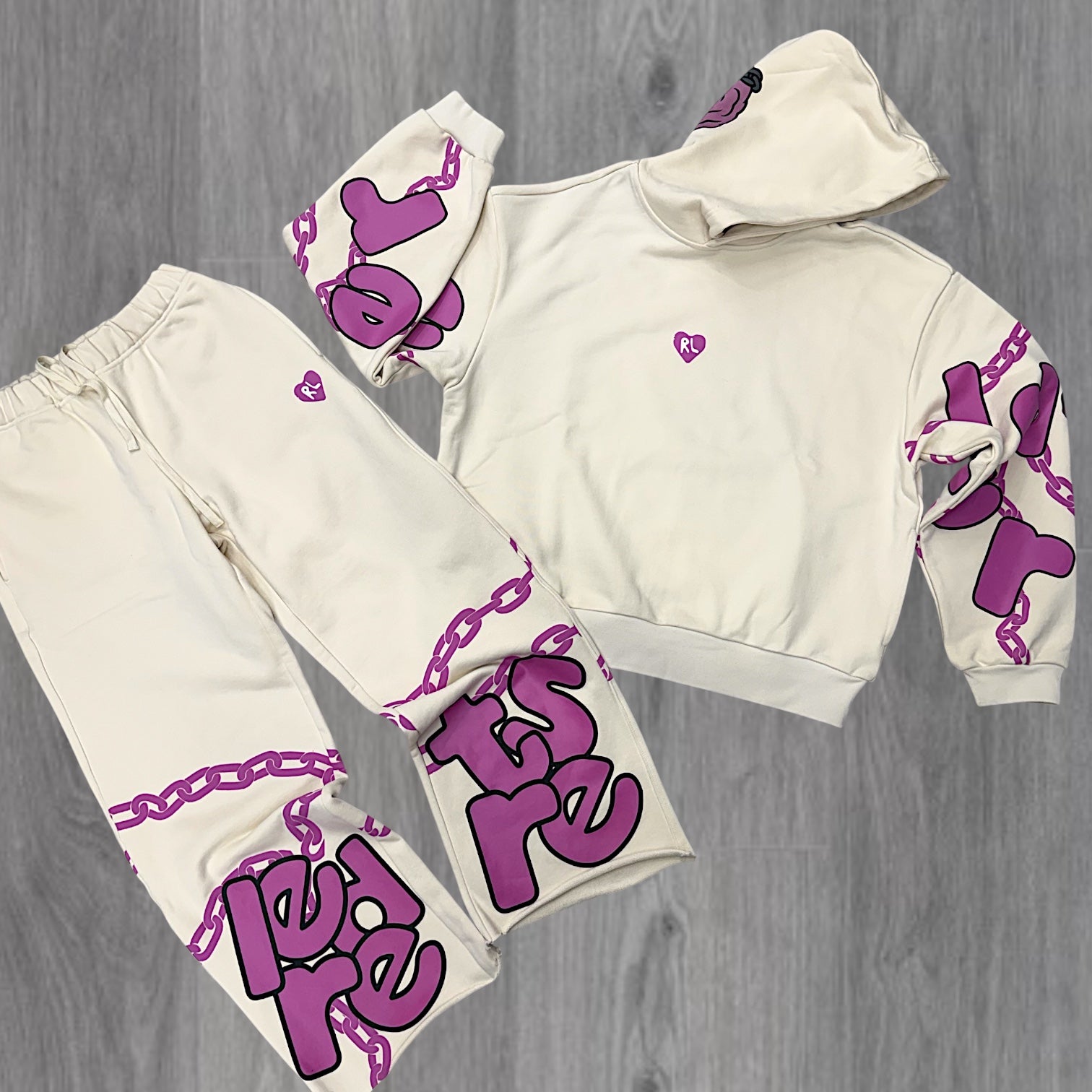 RL - Flare OverSized Sweatsuit - cream / Pink