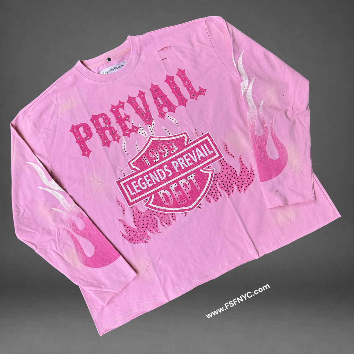 Prevail - Flame Rhinestone Long Sleeve T-Shirt - Pink 127