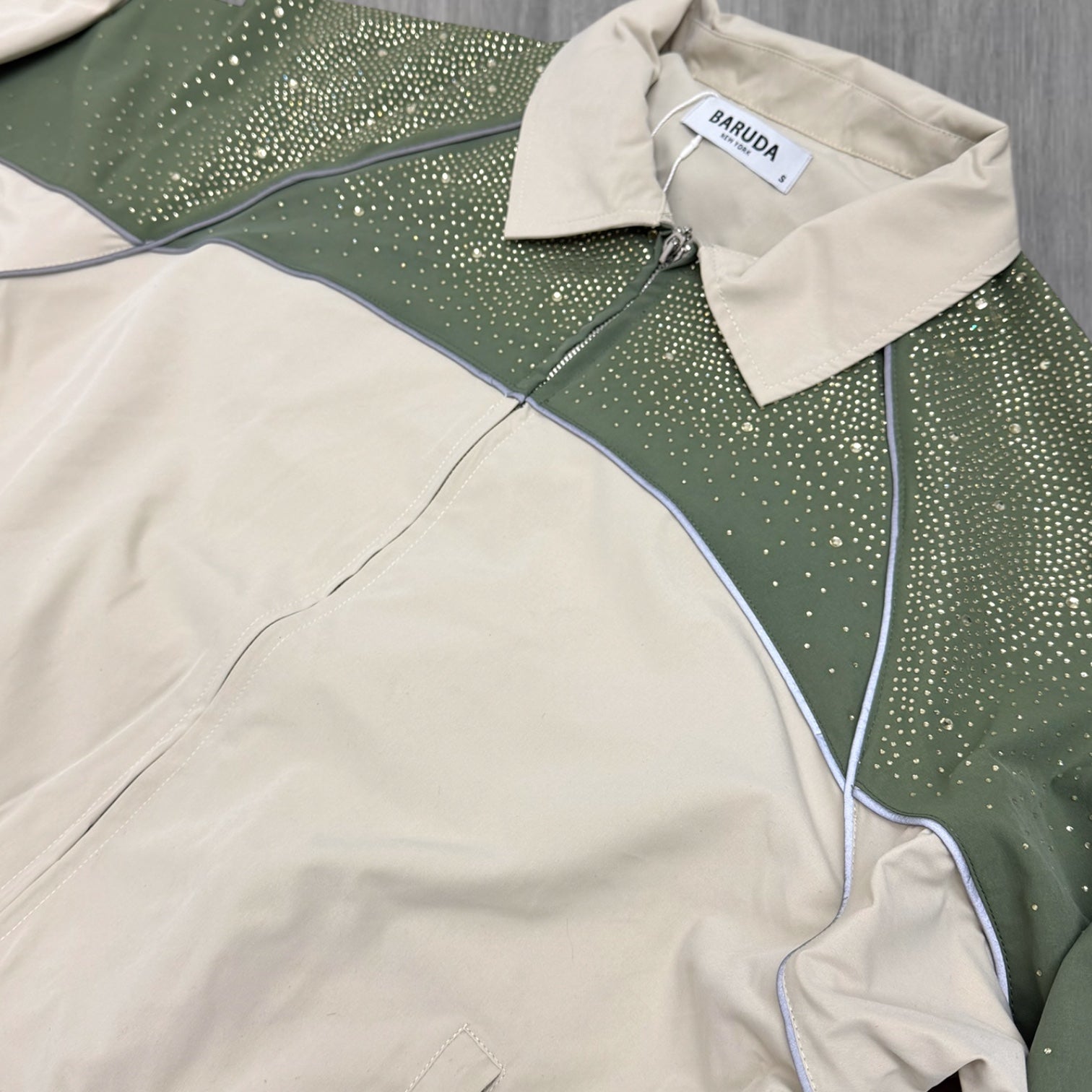 Baruda - stacked Rhinestone Windbreaker Set - Sand/Olive - 610