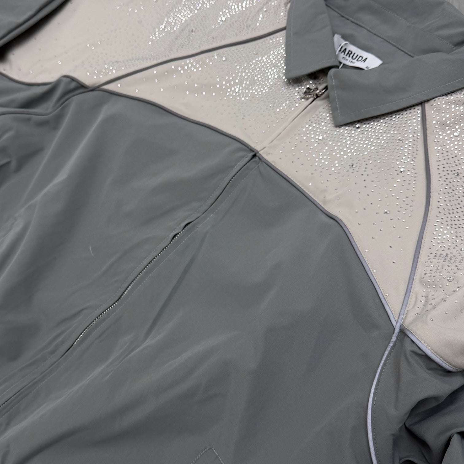 Baruda - stacked Rhinestone Windbreaker Set - Stone/Grey -